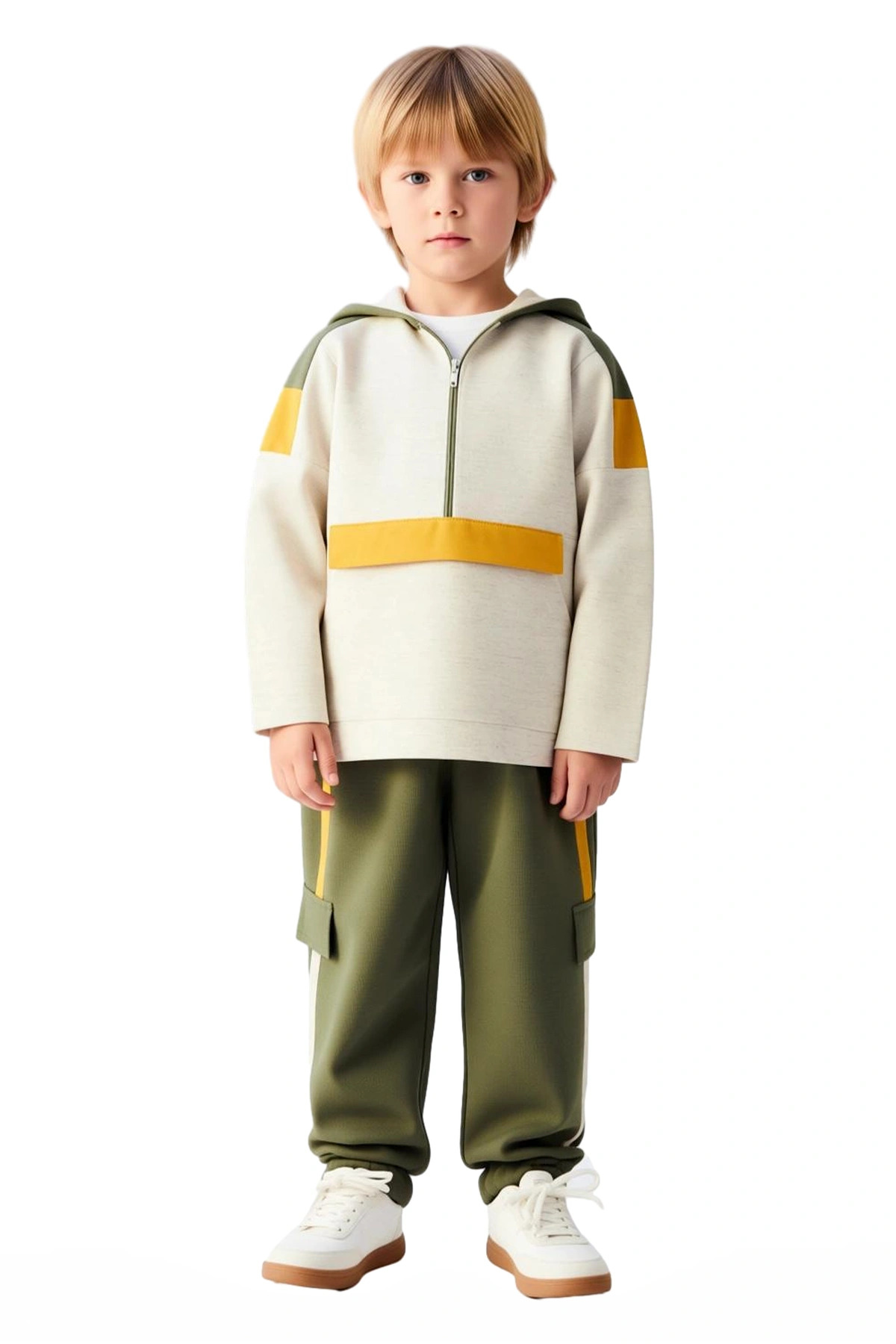 Erkek Çocuk Pamuklu İnce Örme Kapüşonlu Sweatshirt ve Eşofman Altı Takımı Kaliteli Şık Rahat