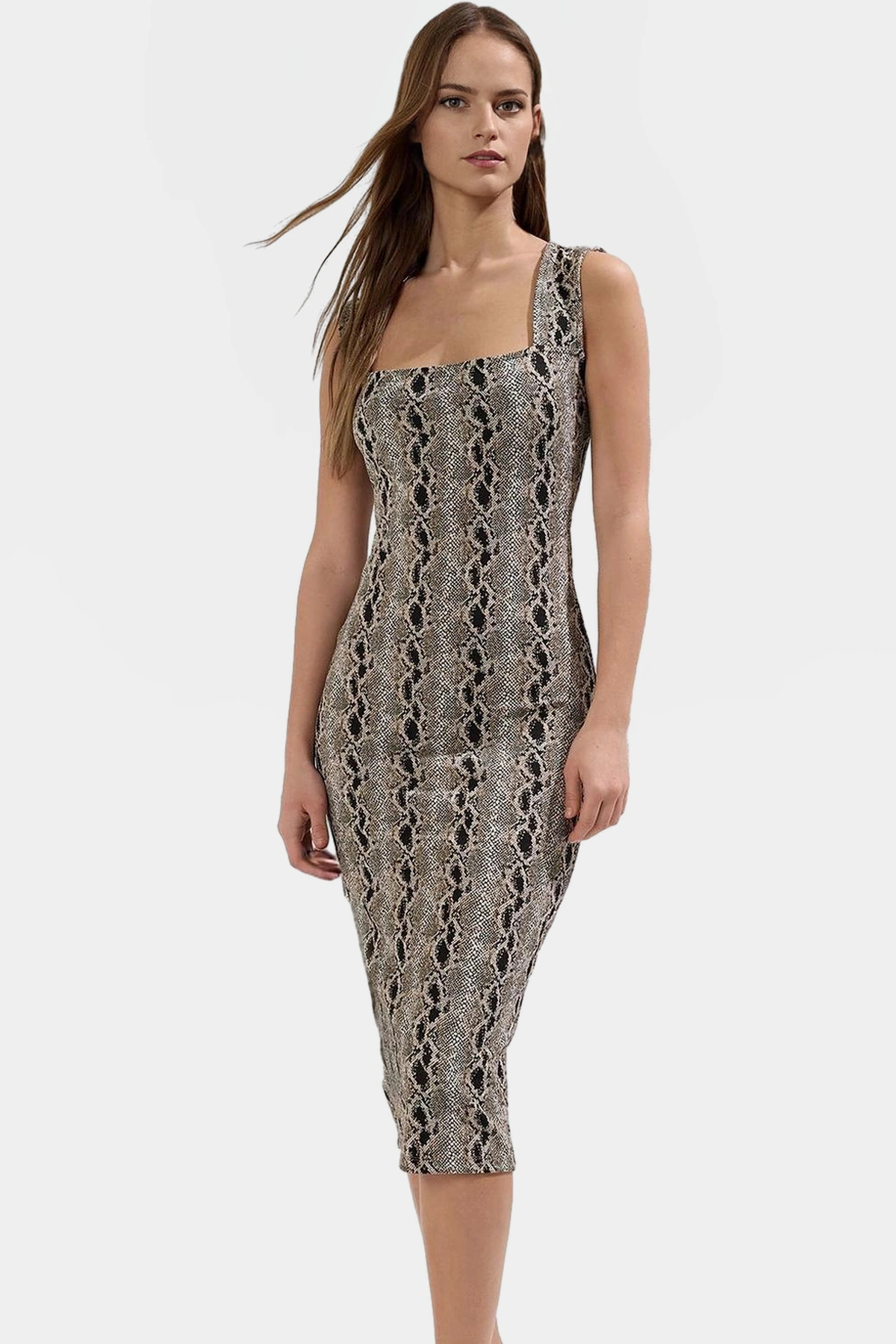 Kadın Animal Desenli Bodycon Midi Örme Elbise Yazlık Rahat Şık Özel Tasarım Günlük Kullanım