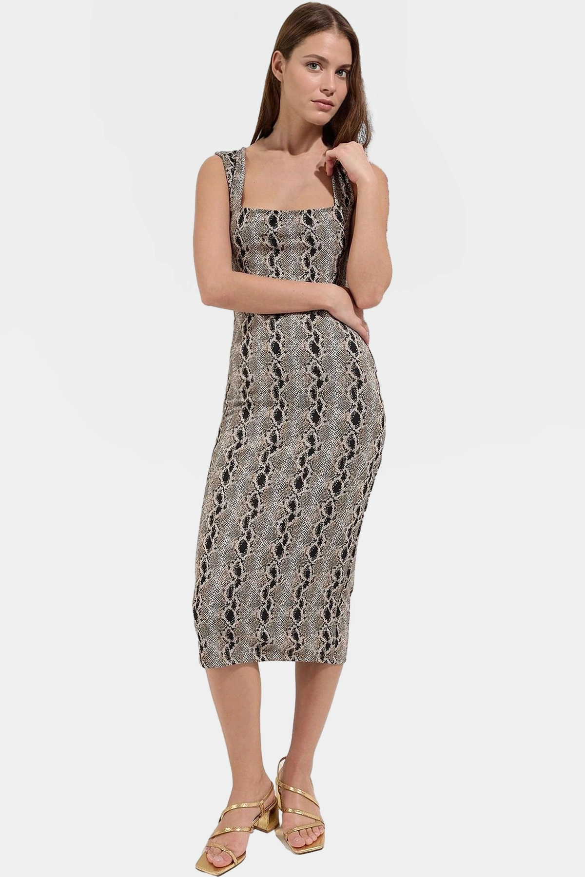 Kadın Animal Desenli Bodycon Midi Örme Elbise Yazlık Rahat Şık Özel Tasarım Günlük Kullanım