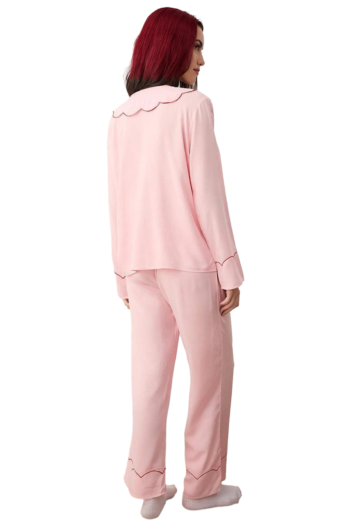 Kadın Çilek Nakışlı Viskon Gömlek Yaka Pijama Takımı Fonksiyonel Dayanıklı Kaliteli Modern