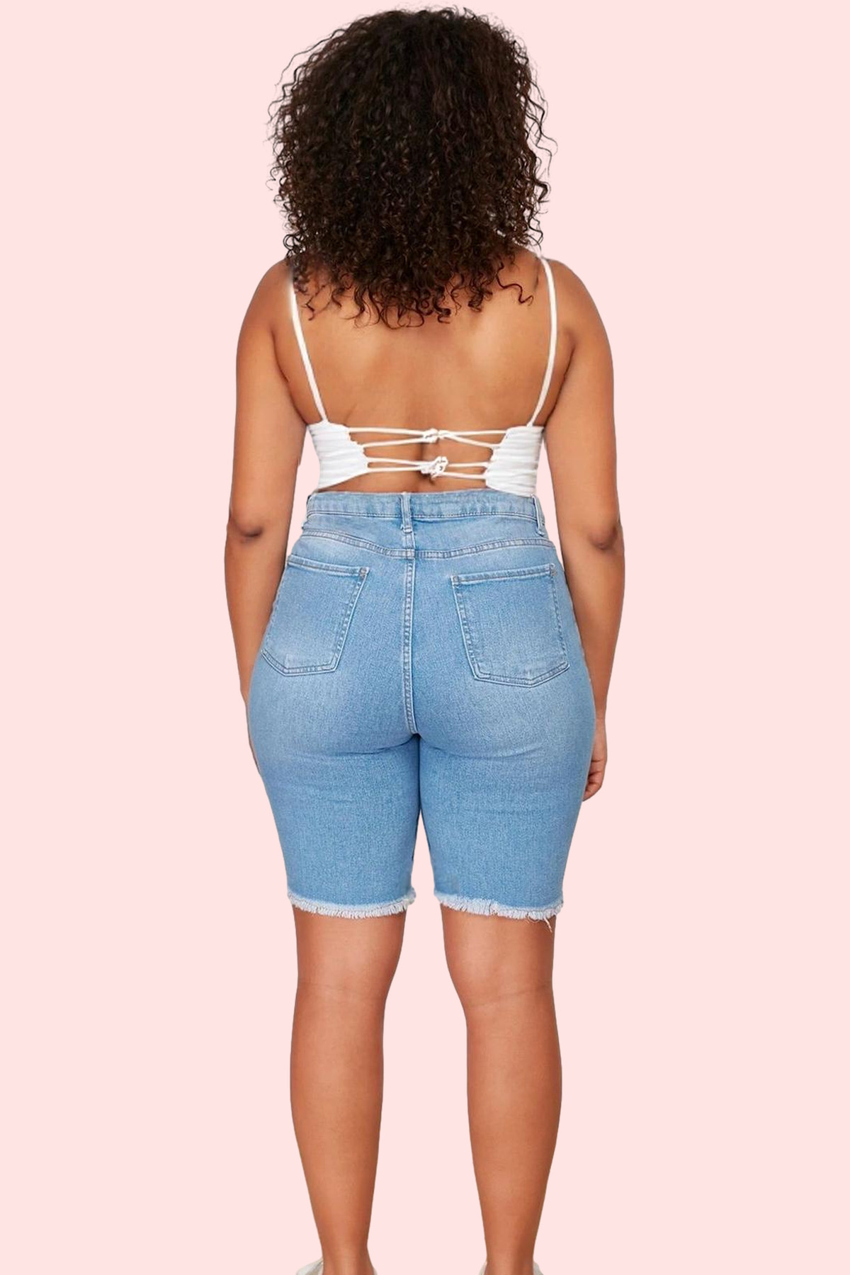 Kadın Moda Skinny Denim Şort Yüksek Bel Düz Desenli Rahat Günlük Kombin Yazlık Şort