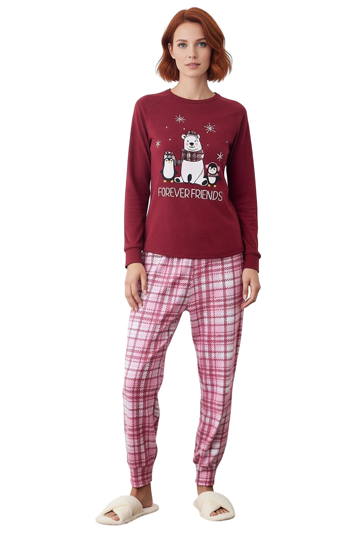 Kadın Ekose Pijama Takımı Yumoş Örme Kumaş Rahat Kışlık Seçkin Malzeme Kaliteli İşçilik