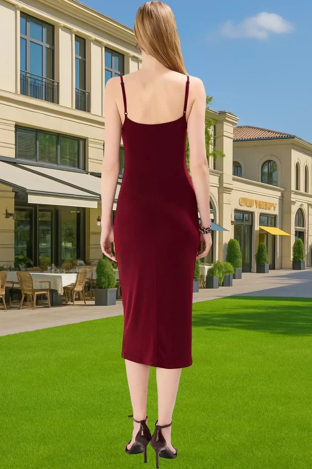 Kadın Midi Boy Bodycon Elbise İnce Askılı Degaje Yaka Rahat Şık Günlük Yaz Aylarının Vazgeçilmezi