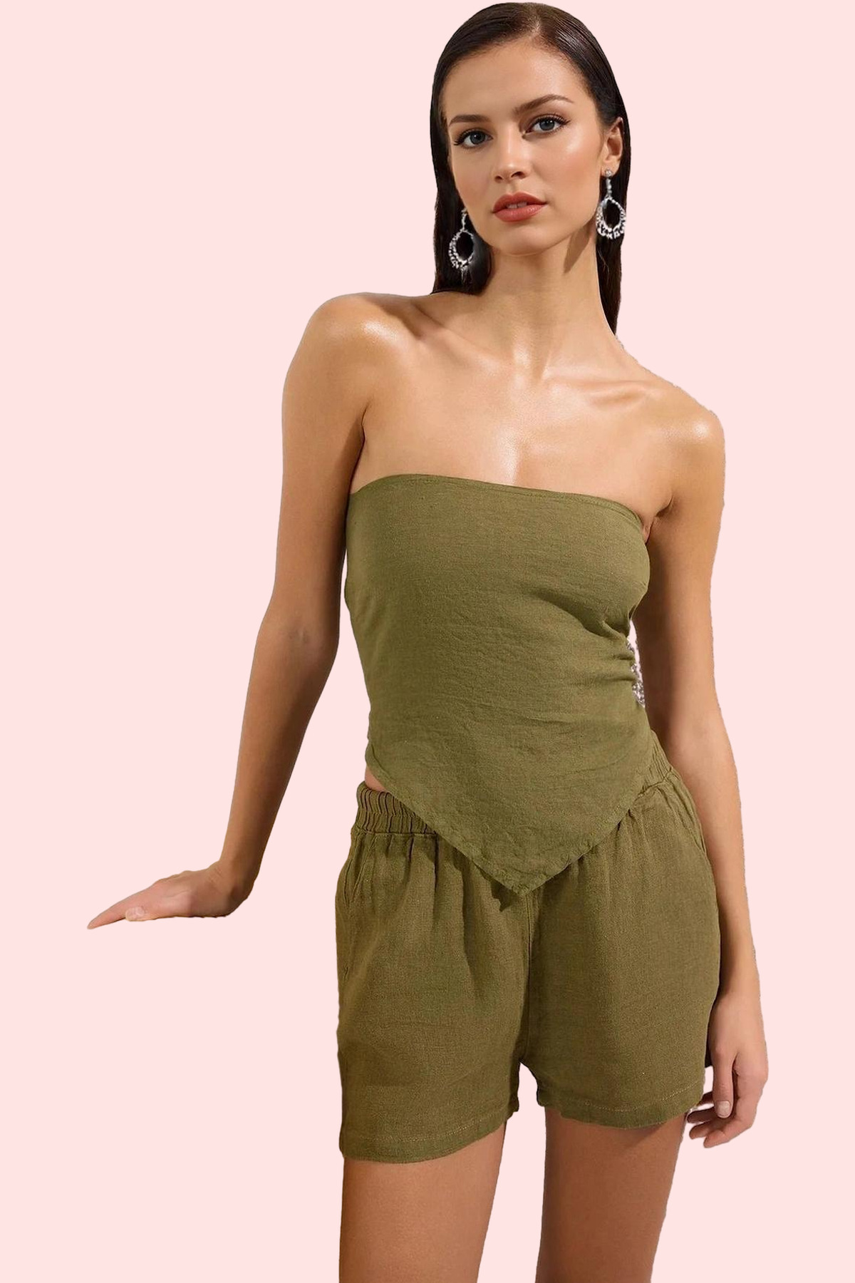 Kadın Moda Keten Şort Yazlık Plaj Şortu Rahat Boru Paça Renk Günlük Kullanım Yazlık Şort