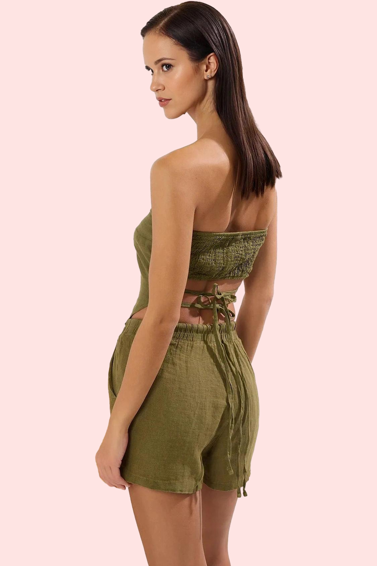 Kadın Moda Keten Şort Yazlık Plaj Şortu Rahat Boru Paça Renk Günlük Kullanım Yazlık Şort