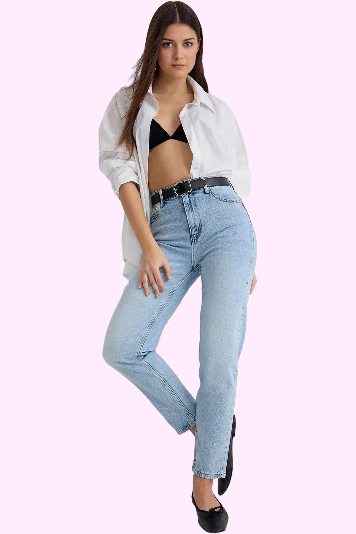 Kadın Moda Yüksek Bel Geniş Paça Mom Jean Denim Pantolon Günlük Kombinler Mevsimlik Kullanım