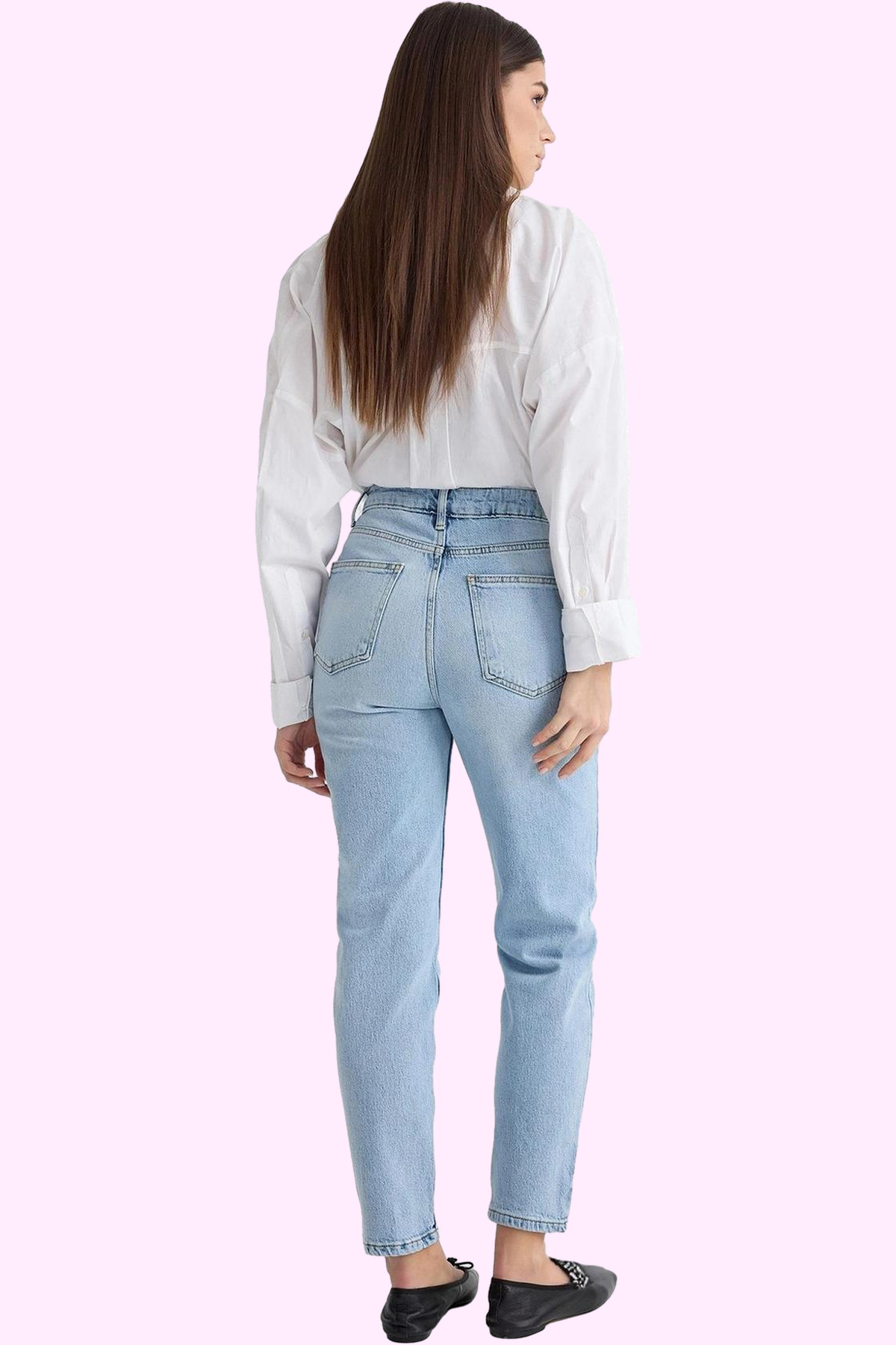 Kadın Moda Yüksek Bel Geniş Paça Mom Jean Denim Pantolon Günlük Kombinler Mevsimlik Kullanım