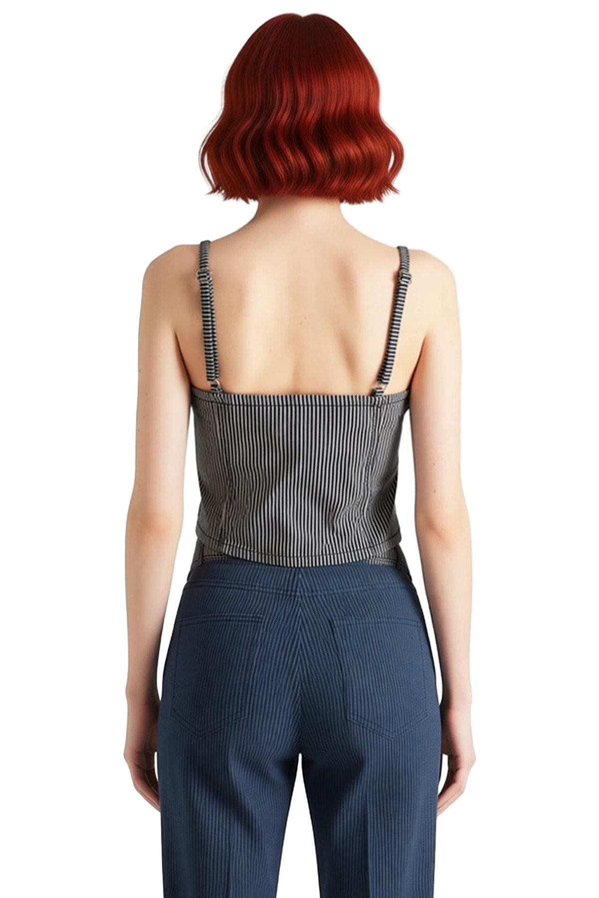 Yazlık Kadın Crop Denim Bluz İnce Askılı Fitted Kalıp Günlük Stil Özel Tasarım Seçkin Malzeme