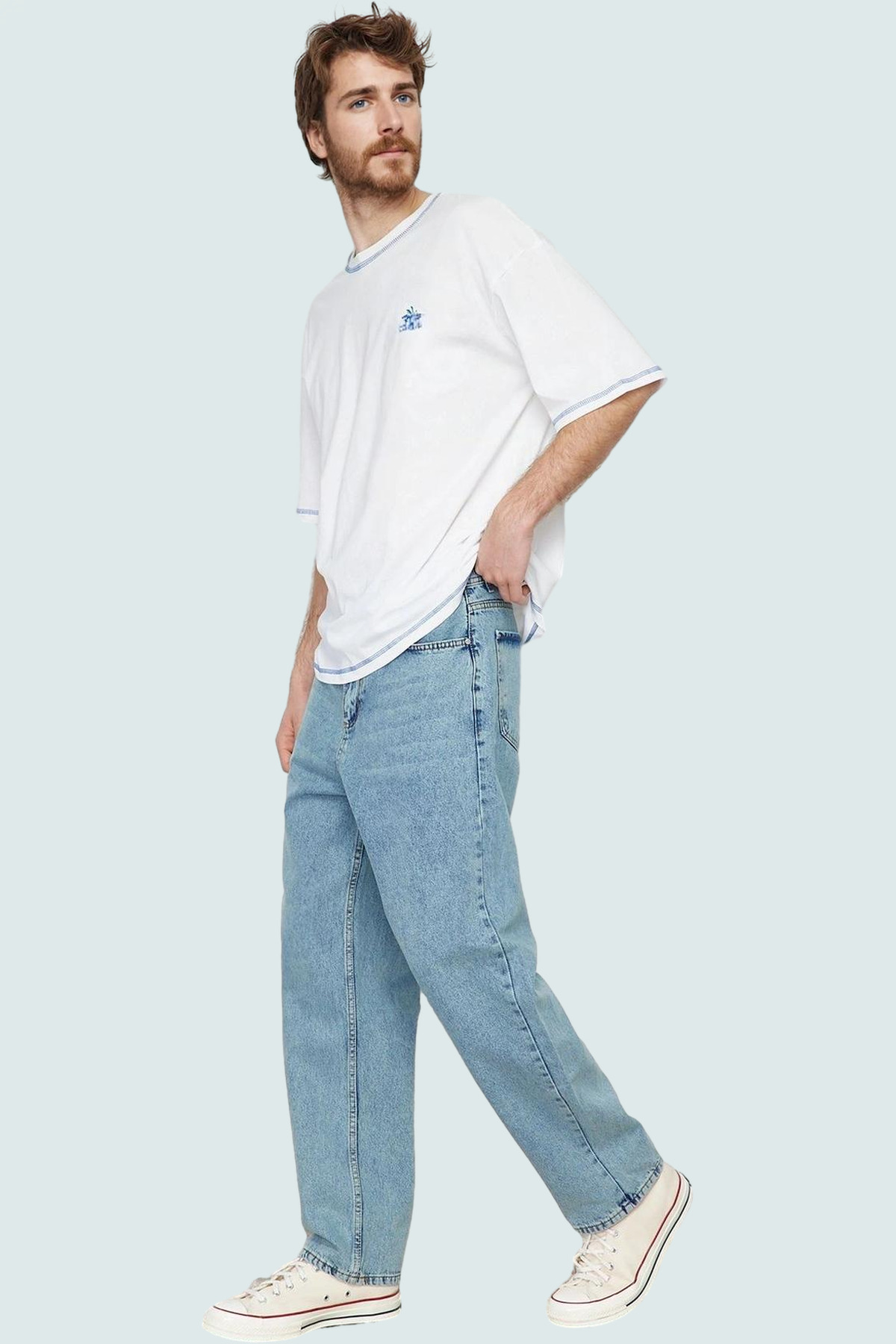 Erkek Moda Geniş Paça Uzun Boy Kot Pantolon Pamuklu Günlük Kullanım Hafta Sonu Kaliteli Malzeme
