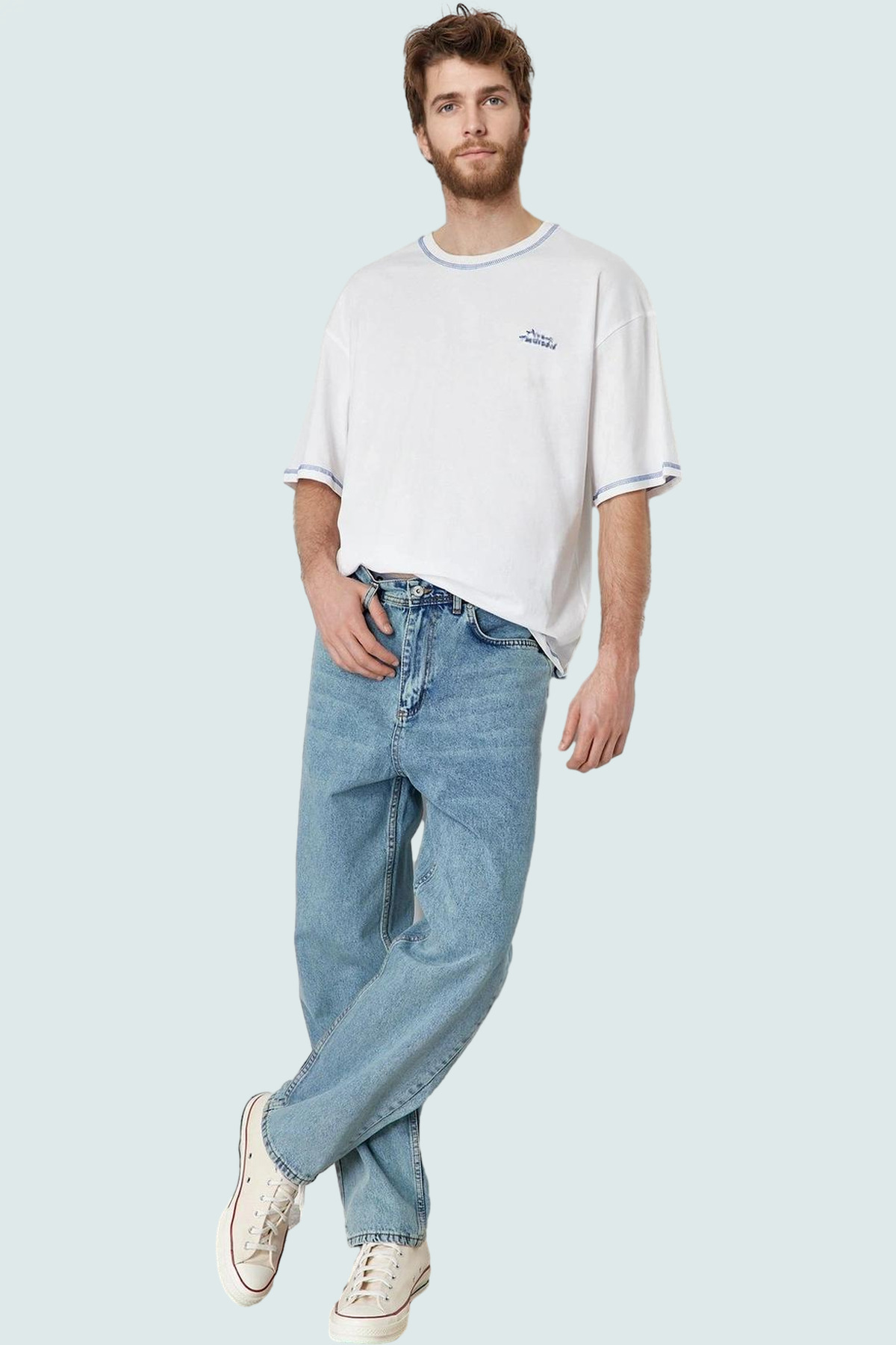 Erkek Moda Geniş Paça Uzun Boy Kot Pantolon Pamuklu Günlük Kullanım Hafta Sonu Kaliteli Malzeme