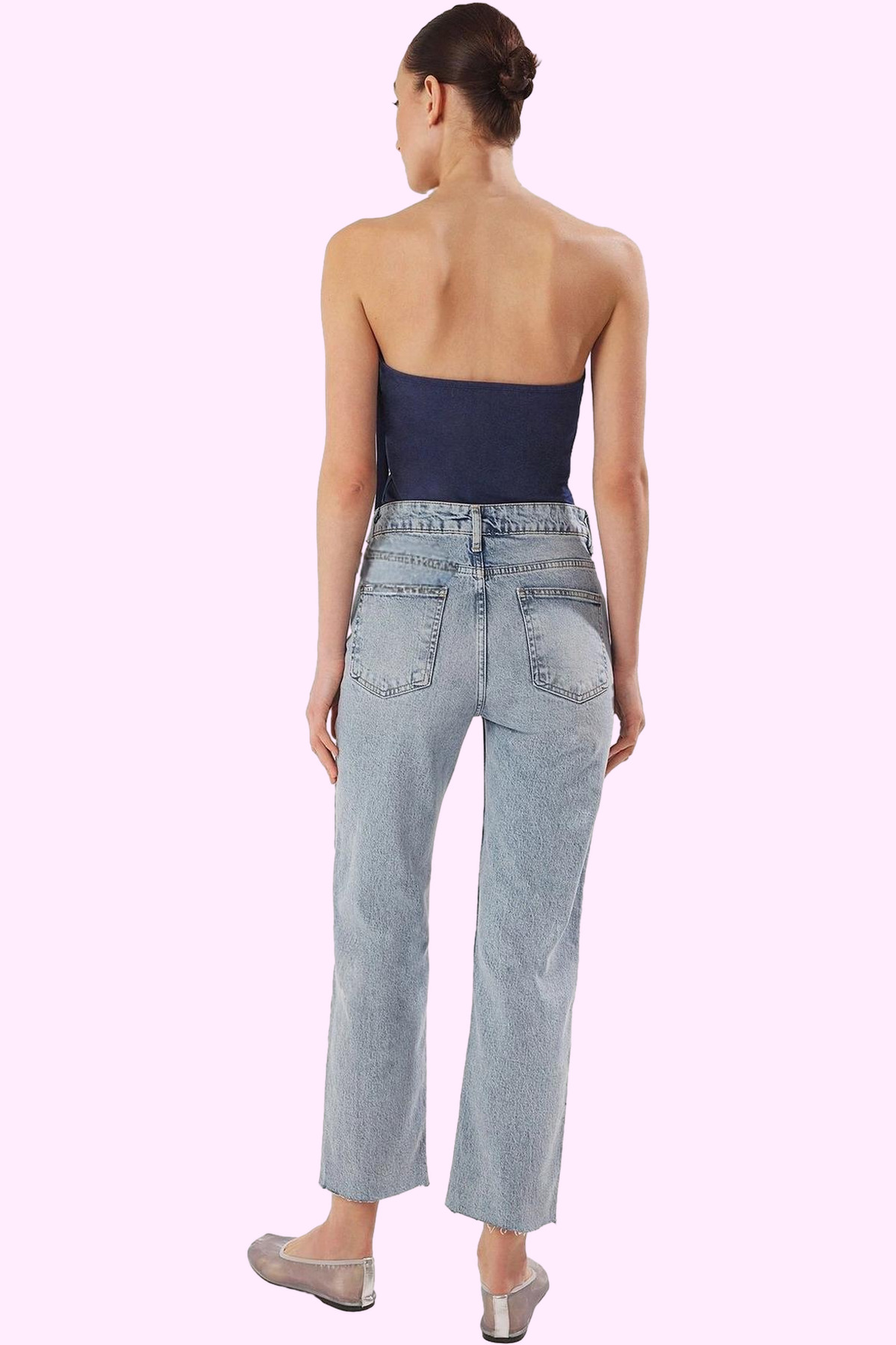 Kadın Moda Uzun Boy Straight Jean Denim Pantolon Düz Desen Günlük Kombinler Mevsimlik Kullanım