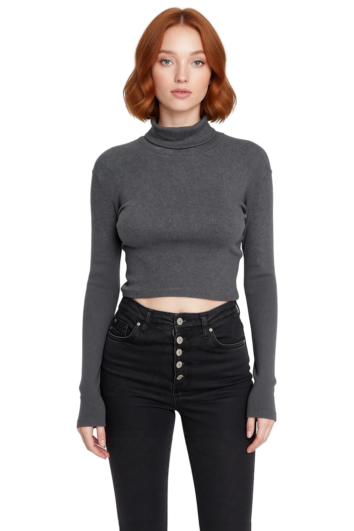 Kadın Fitted Balıkçı Yaka Uzun Kollu Crop Örme Bluz Cool & Comfort Persona Kış Sezonu İçin İdeal