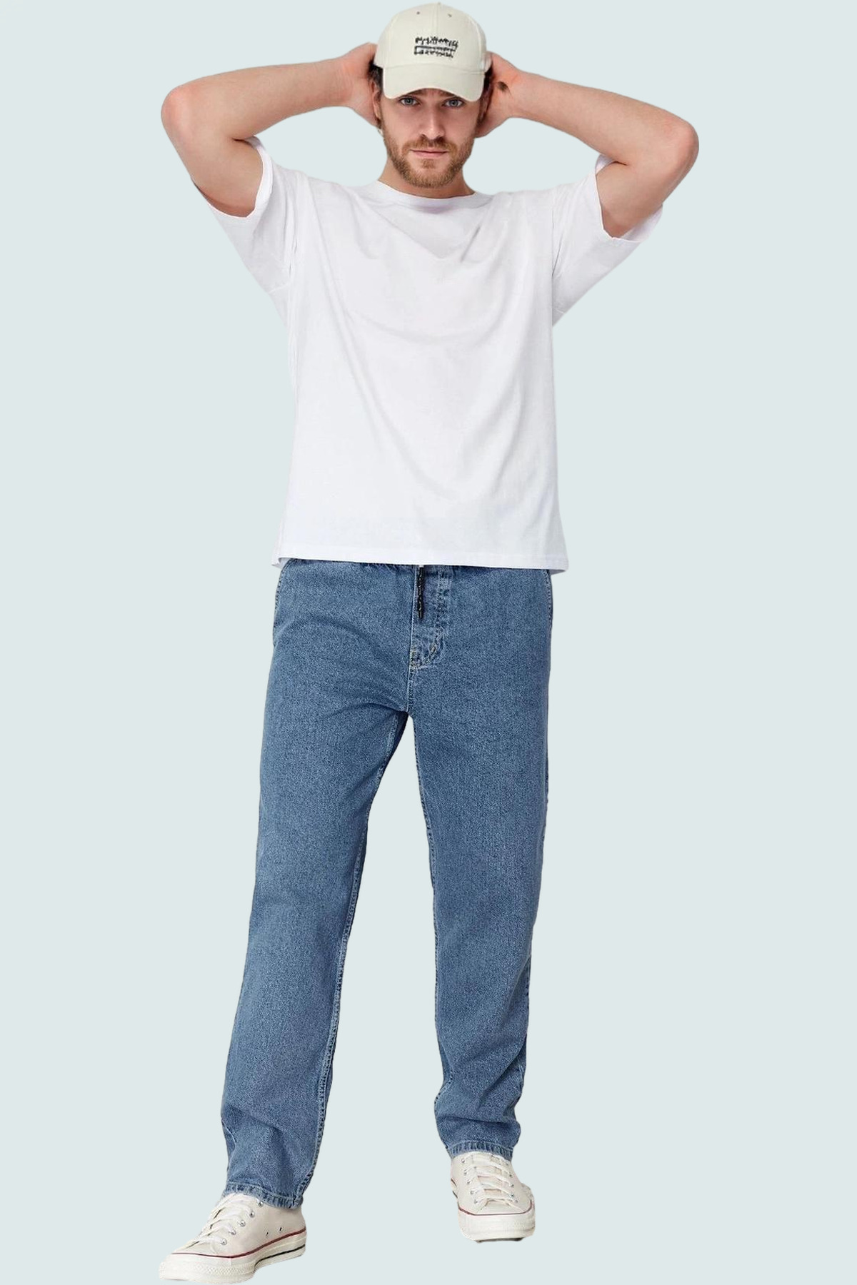 Erkek Moda Regular Fit Kot Pantolon Geniş Kalıp Pamuk Günlük Kombinler Mevsimlik Kullanım