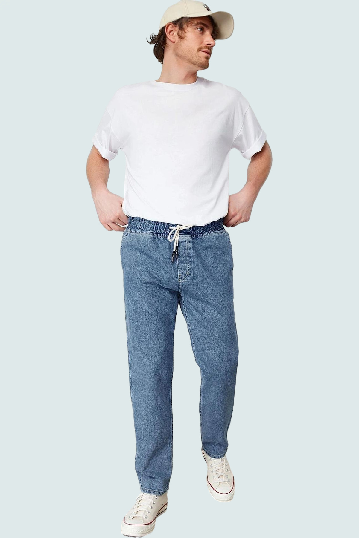 Erkek Moda Regular Fit Kot Pantolon Geniş Kalıp Pamuk Günlük Kombinler Mevsimlik Kullanım