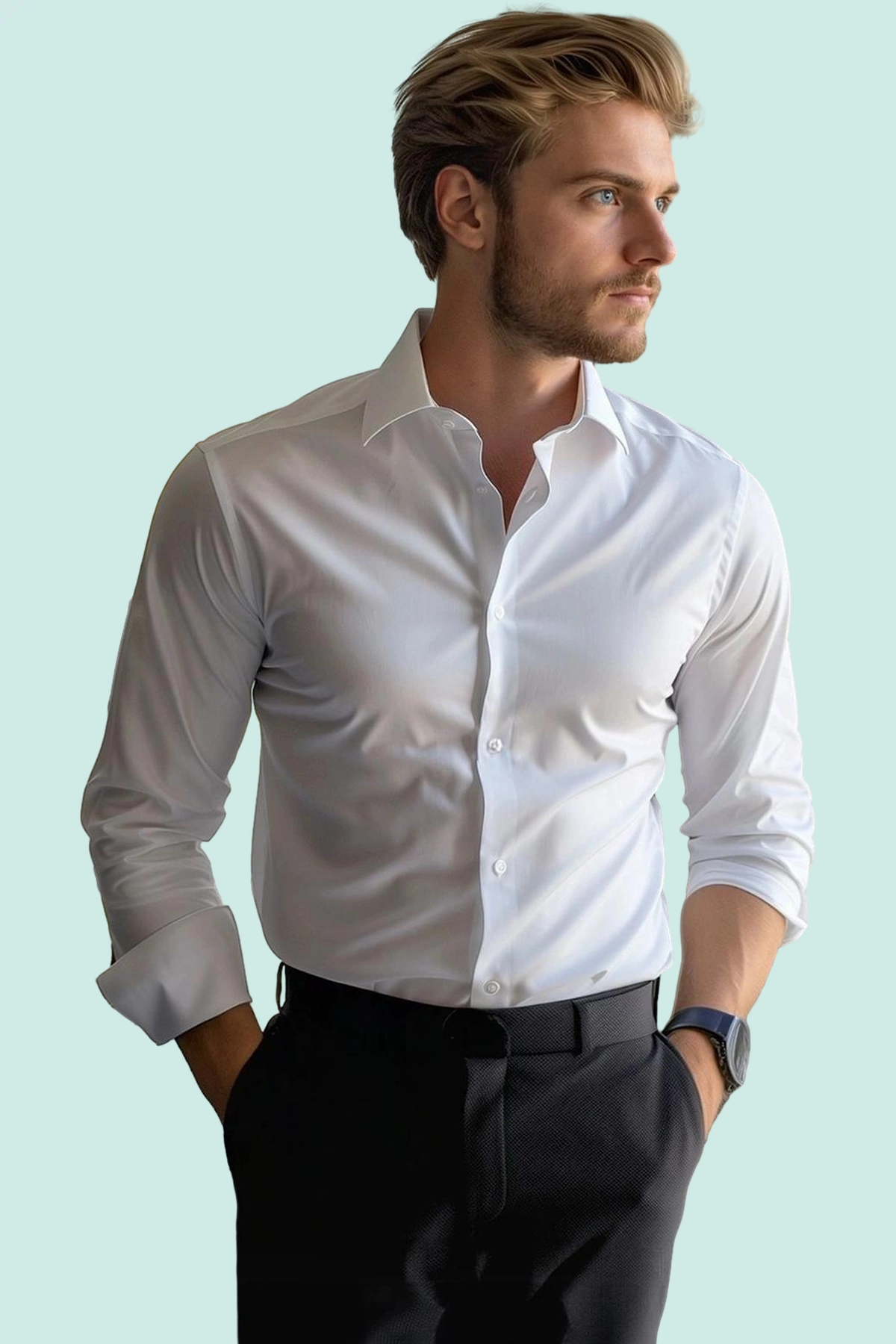 Erkek Slim Fit Gömlek Kolay Ütü Standart Kol Yaka Casual Günlük Kullanım Dayanıklı Malzeme