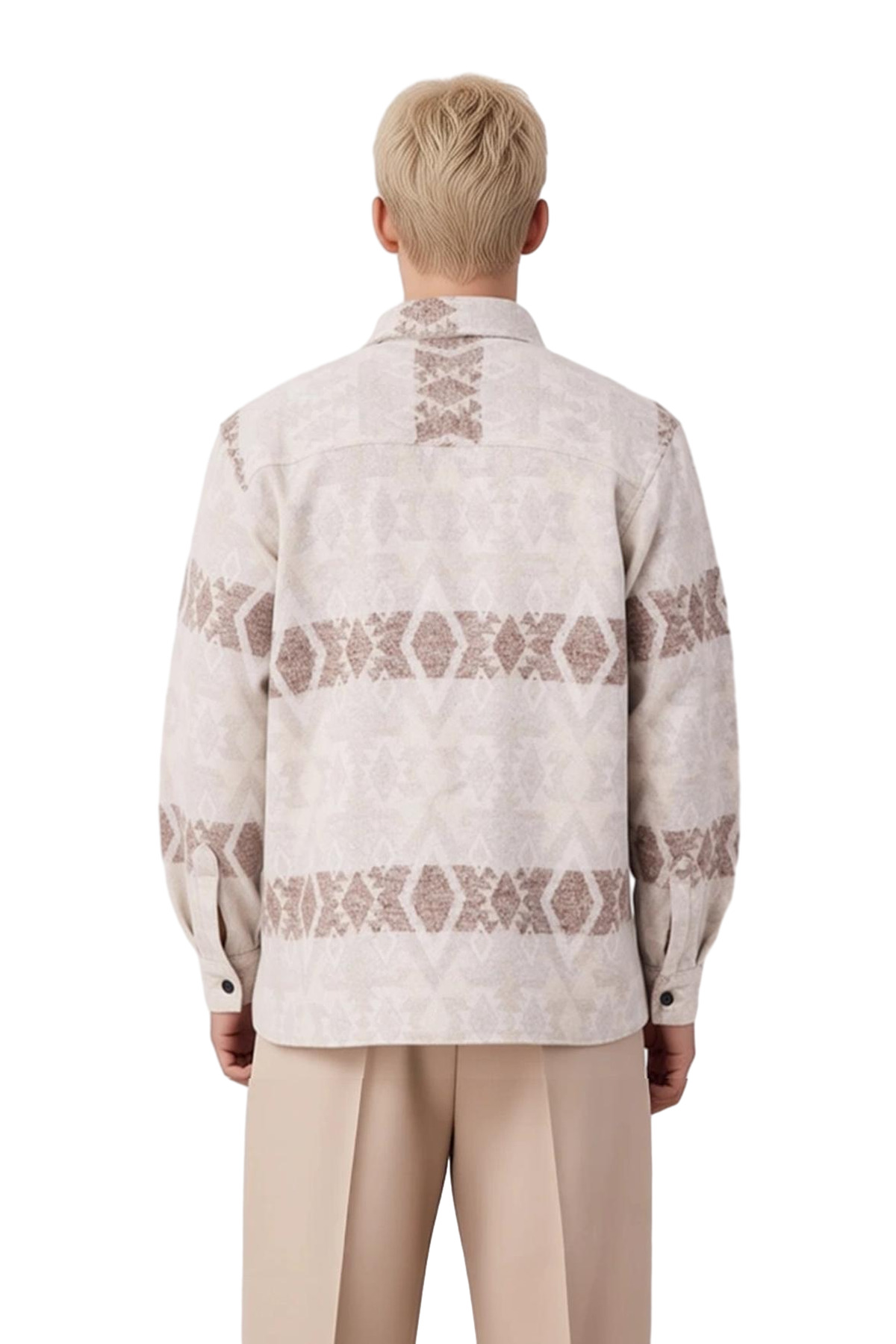 Unisex Regular Fit Dokuma Flanel Etnik Desenli Çift Cepli Uzun Kollu Oduncu Gömlek Ceket Şık