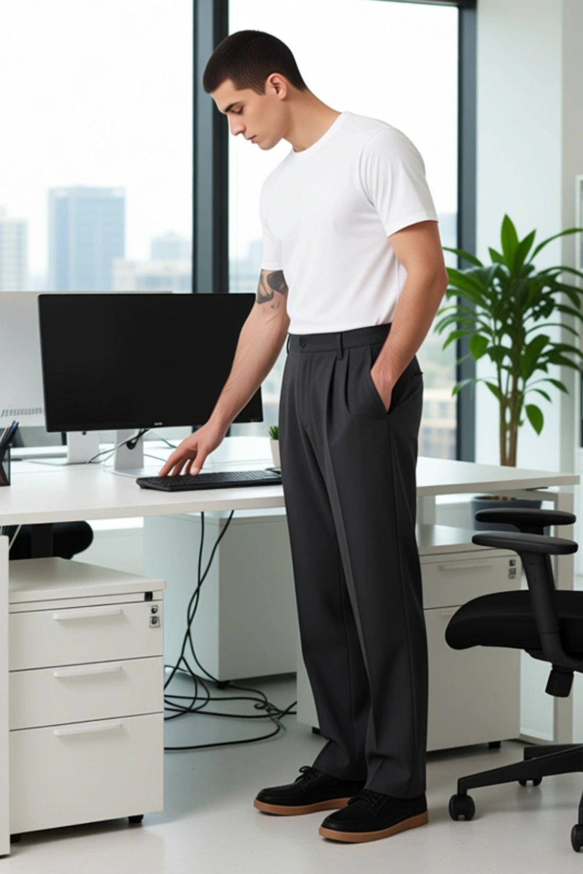 Erkek Moda Baggy Fit Boru Paça Pantolon Düz Desen Günlük Kombinler Kullanım