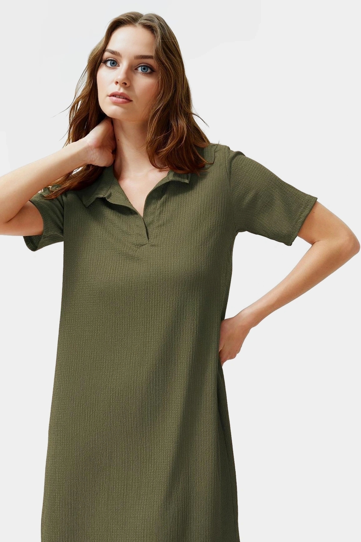 Kadın Örme Kısa Kollu Polo Yaka Midi Elbise Rahat Yazlık Günlük Stil Yaz Aylarının Vazgeçilmezi