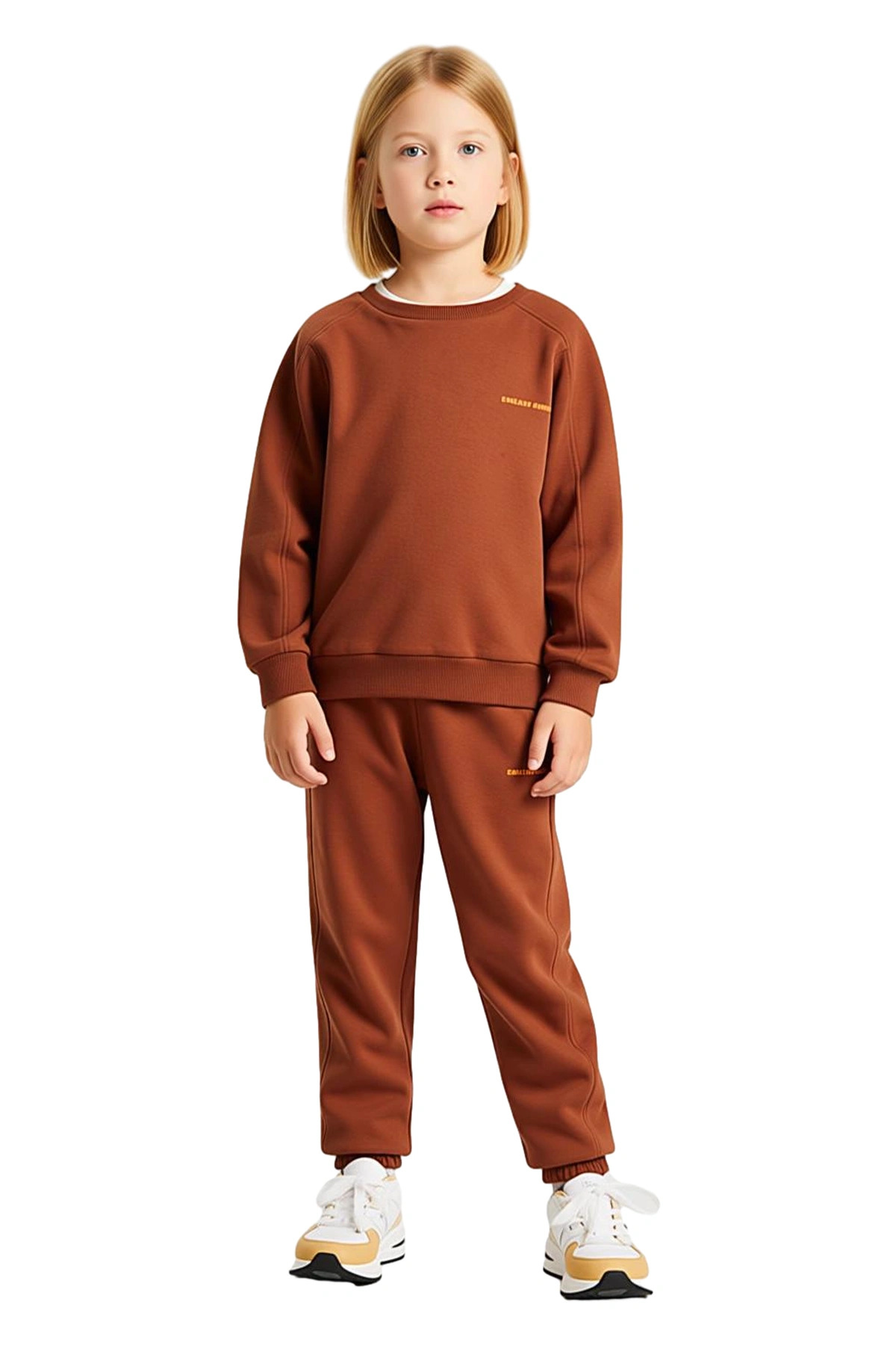 Çocuklar İçin Rahat Pamuklu Bisiklet Yaka Sweatshirt ve Eşofman Altı Takımı Kaliteli Şık Rahat