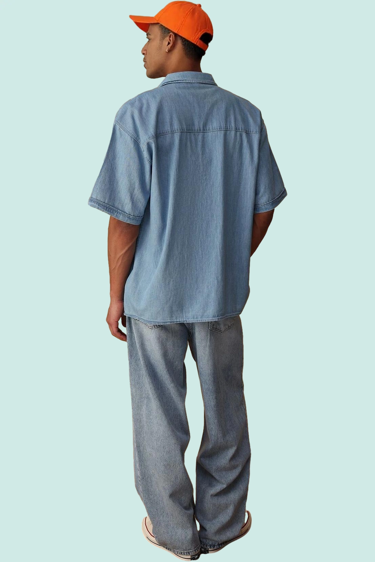 Erkek Denim Kot Gömlek Kısa Kol Düz Desen Regular Kalıp Pamuklu Günlük Stil Modern Tasarım