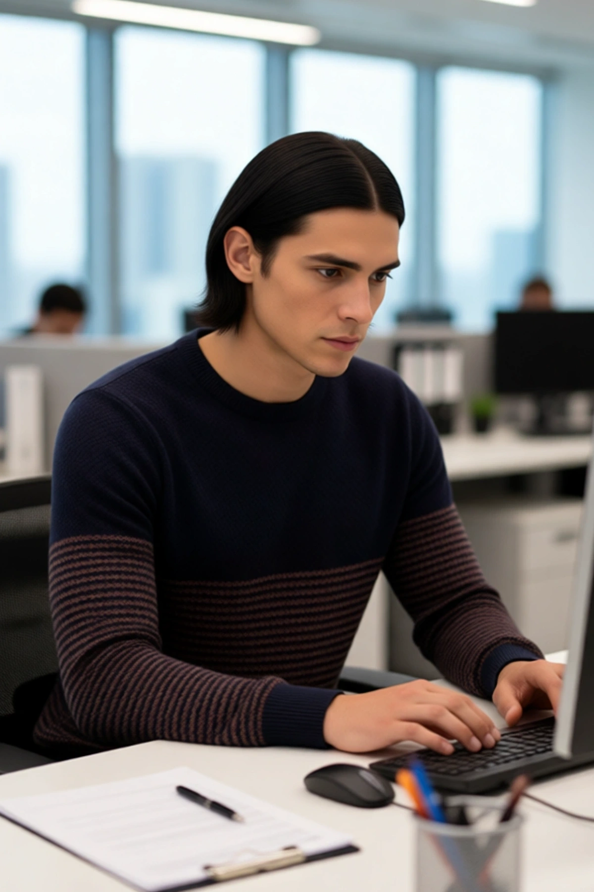 Erkek Slim Fit Bisiklet Yaka Çizgili Triko Kazak Kış Günleri İçin Modern ve Rahat Bir Seçenek