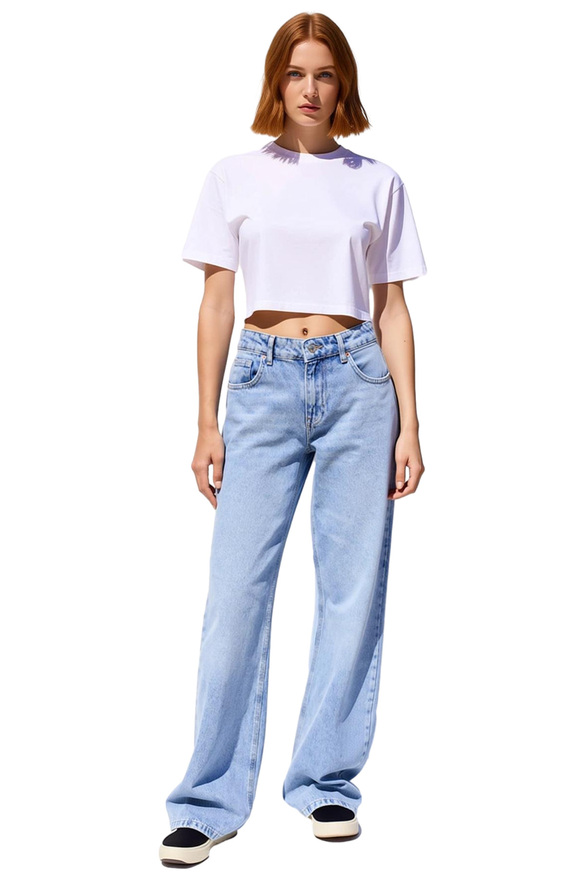 Kadın Geniş Paça Düşük Bel Denim Pantolon Fonksiyonel Dayanıklı Kaliteli Konforlu Estetik Şık