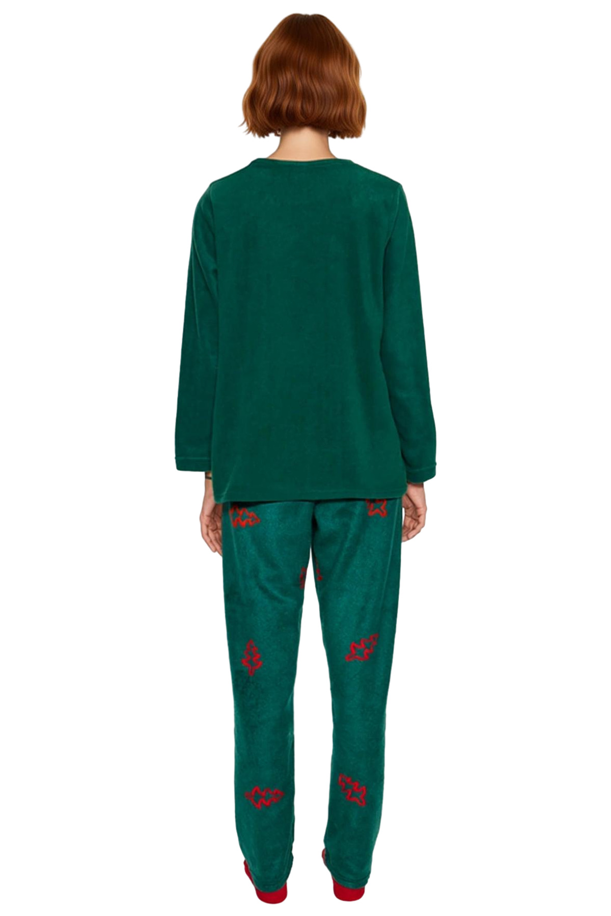 Kadin Yesil Yılbaşı Temali Polar Pijama Takımı Fonksiyonel Dayanıklı Kaliteli Konforlu Şık