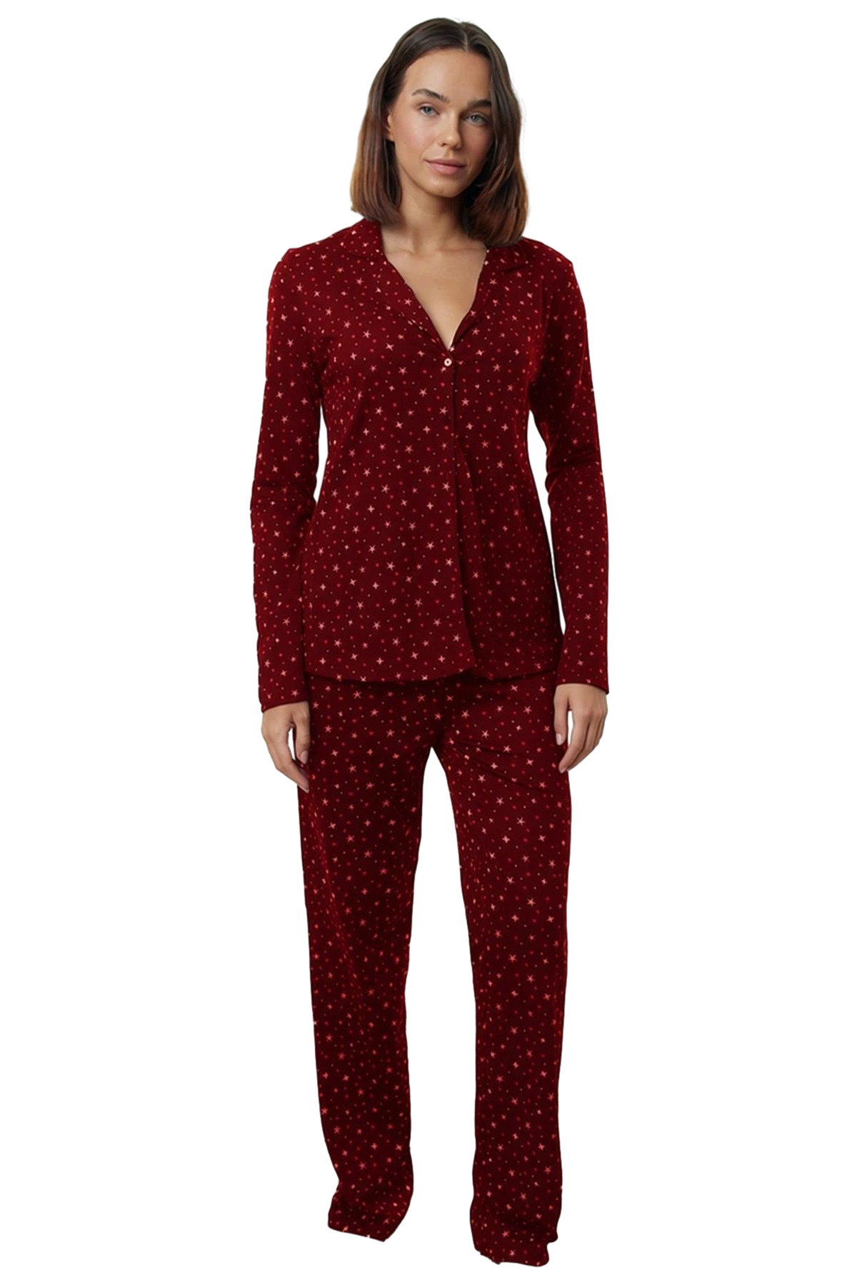 Kadın Galaksi Desenli Pamuklu Pijama Takımı Kaliteli İşçilik Özenle Seçilmiş Yüksek Kalite