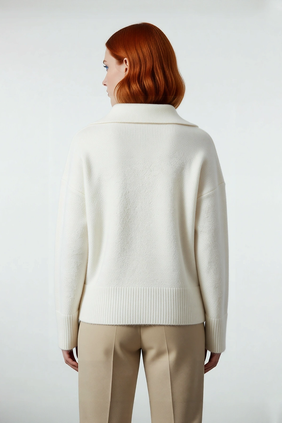 Kadın Oversize Polo Yaka Düşük Kol Triko Kazak Kışlık Kombinlerinize Modern Rahatlık Katacak Şık