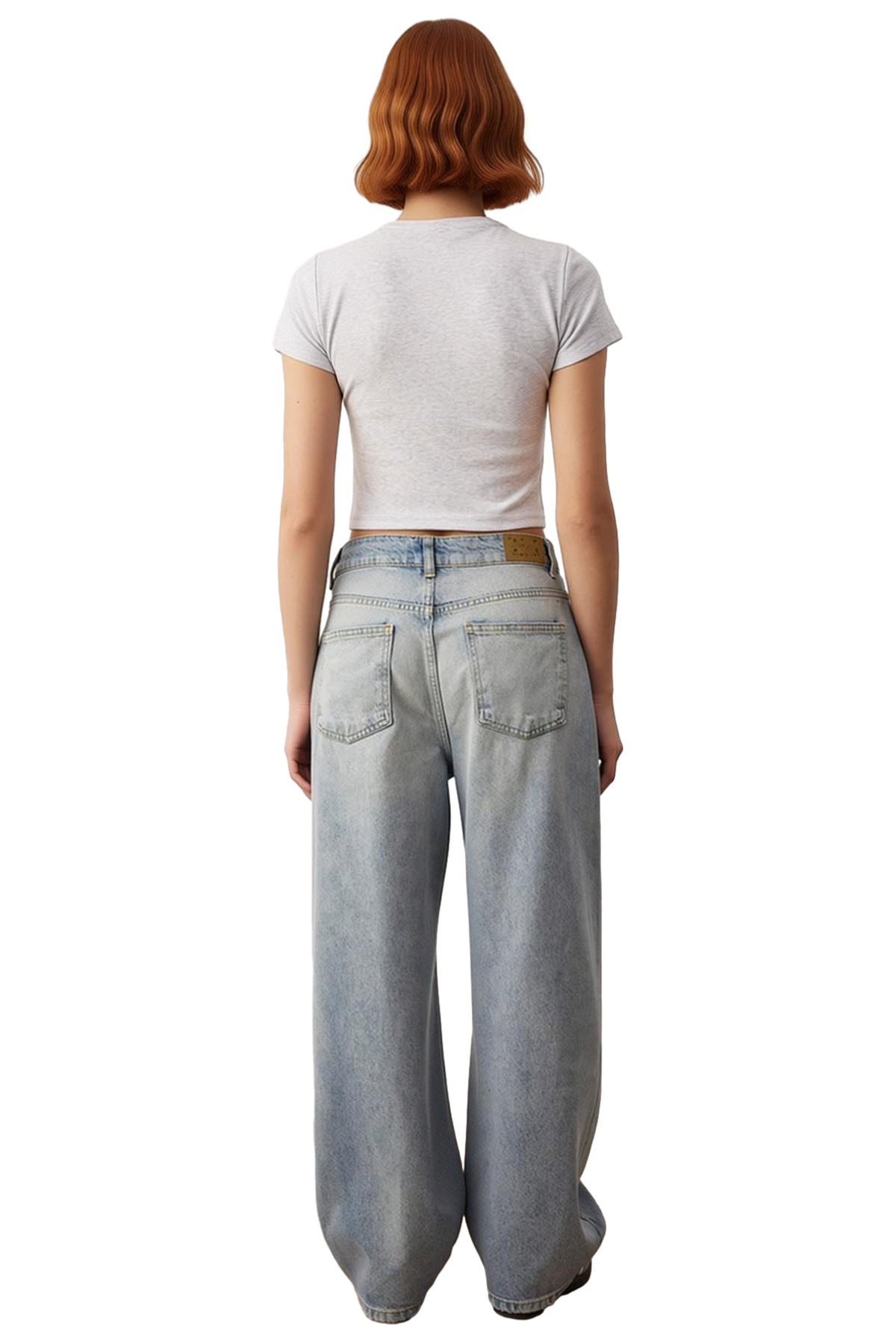 Kadın Açık Normal Bel Geniş Paça Denim Pantolon Fonksiyonel Dayanıklı Kaliteli Konforlu Şık