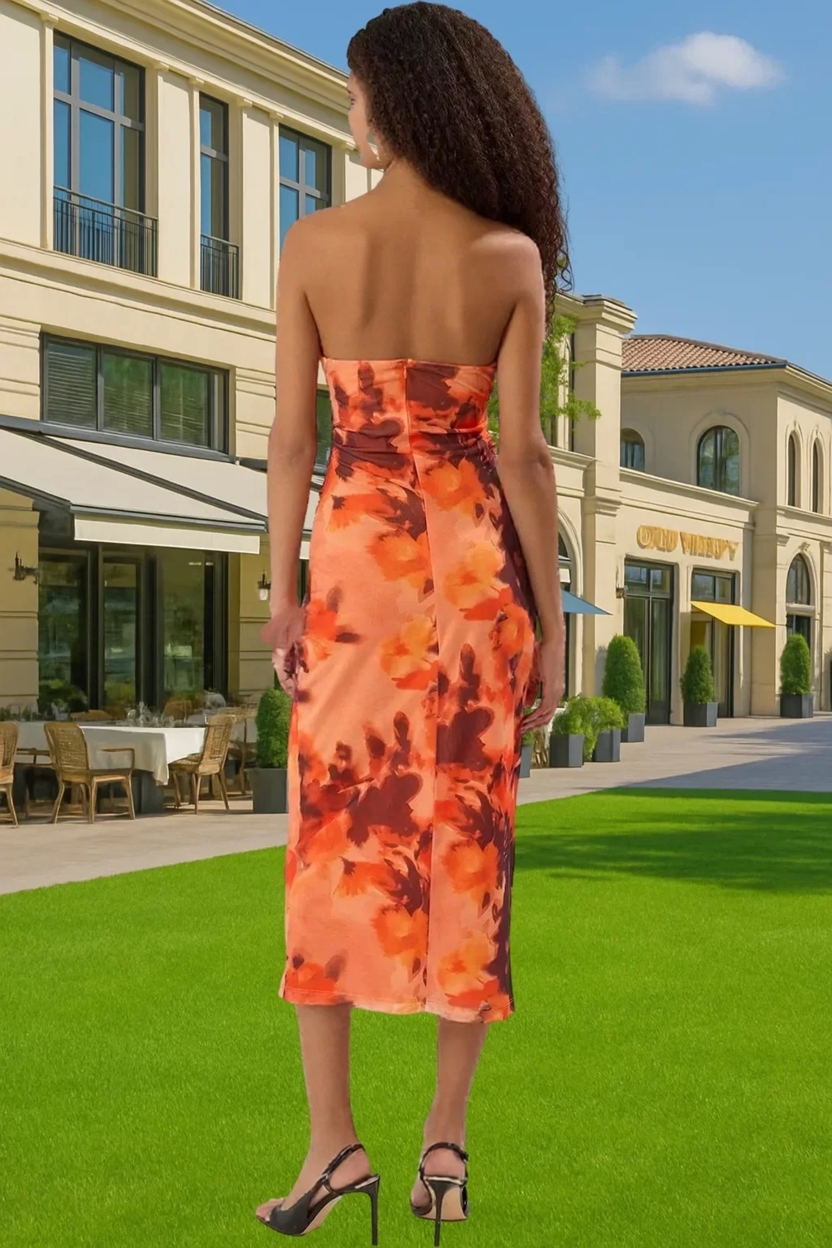Kadın Midi Boy Örme Abiye Elbise V Yaka Bodycon Çok Desenli Yazlık Yaz Aylarının Vazgeçilmezi