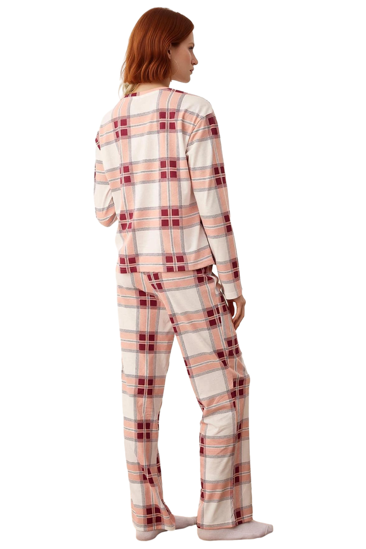 Kadın Ekose Desenli Bisiklet Yaka Pijama Takımı Fonksiyonel Dayanıklı Kaliteli Konforlu Şık