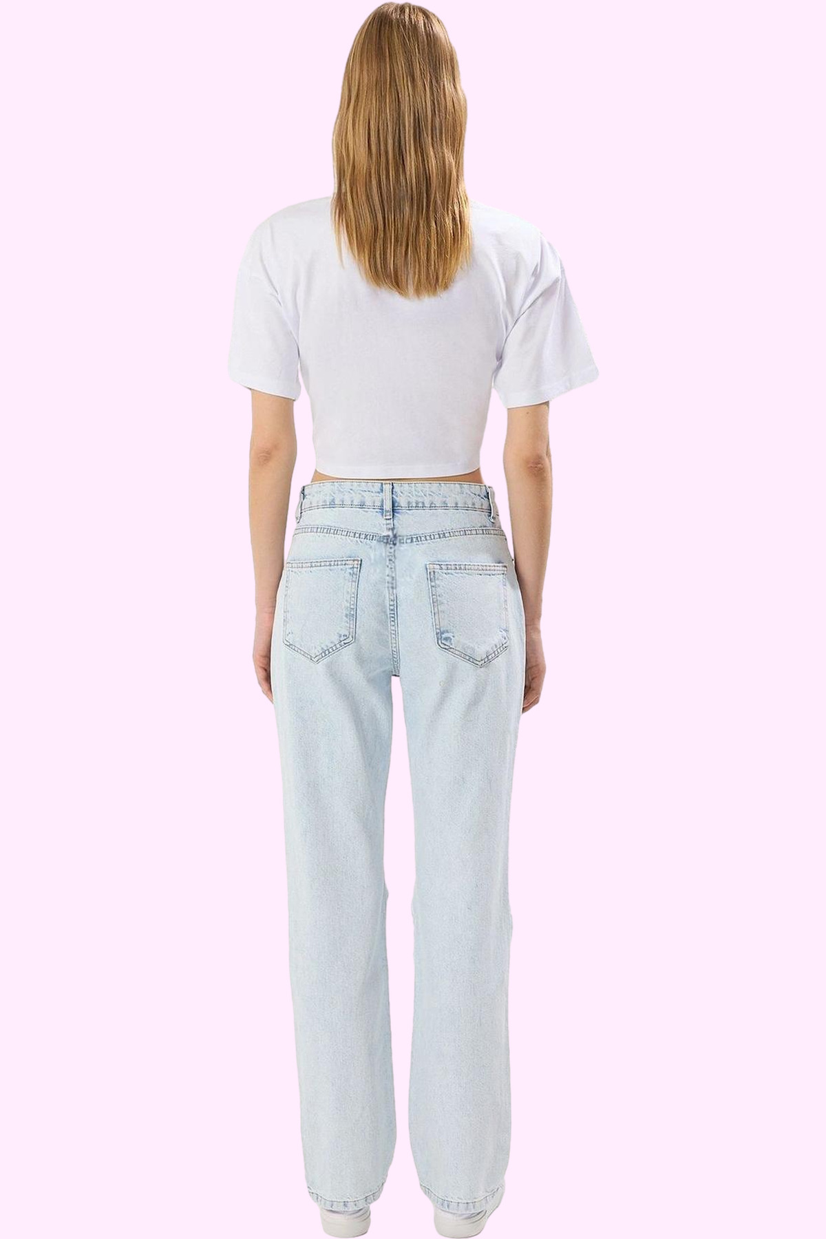 Kadın Moda Yırtık Detaylı Normal Bel Geniş Paça Jean Pantolon Günlük Tarz Mevsimlik Kullanım