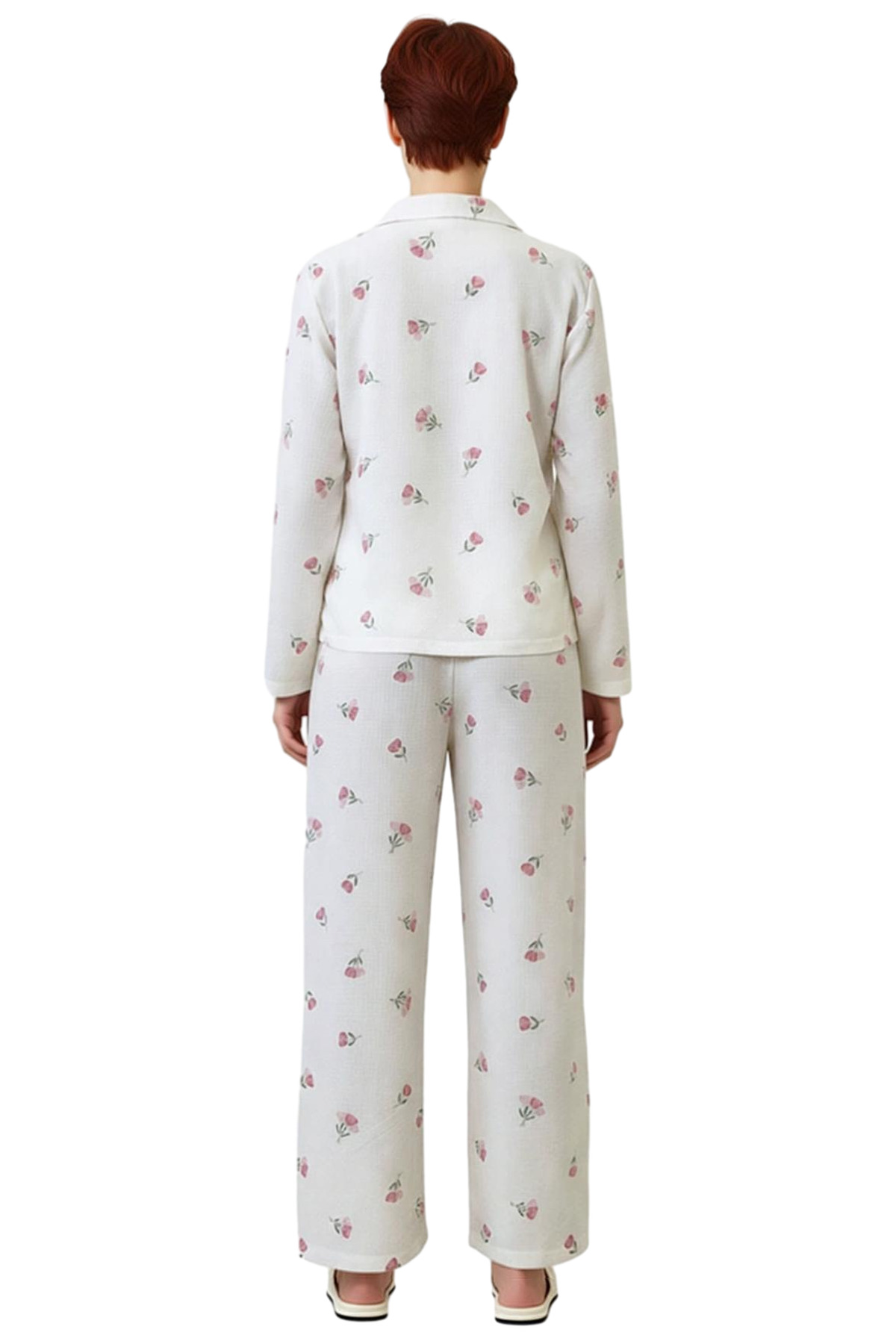 Kadın Çiçekli Gömlek Yaka Pijama Takımı Fonksiyonel Dayanıklı Kaliteli Konforlu Estetik Şık