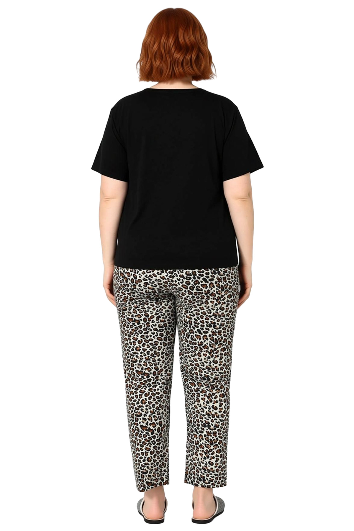 Kadın Leopar Desenli Bisiklet Yaka Pamuklu Pijama Takımı Fonksiyonel Dayanıklı Kaliteli Şık