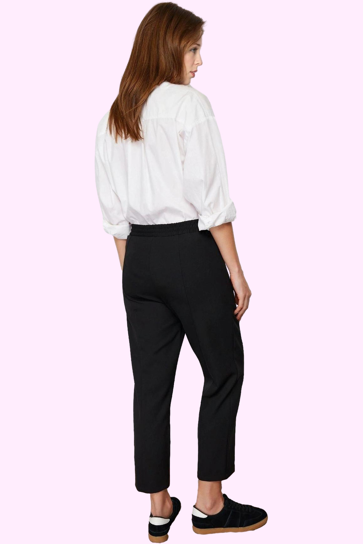 Kadın Moda Straight Kalıp Düz Desen Dokuma Pantolon Rahat Günlük Kullanım Yazlık