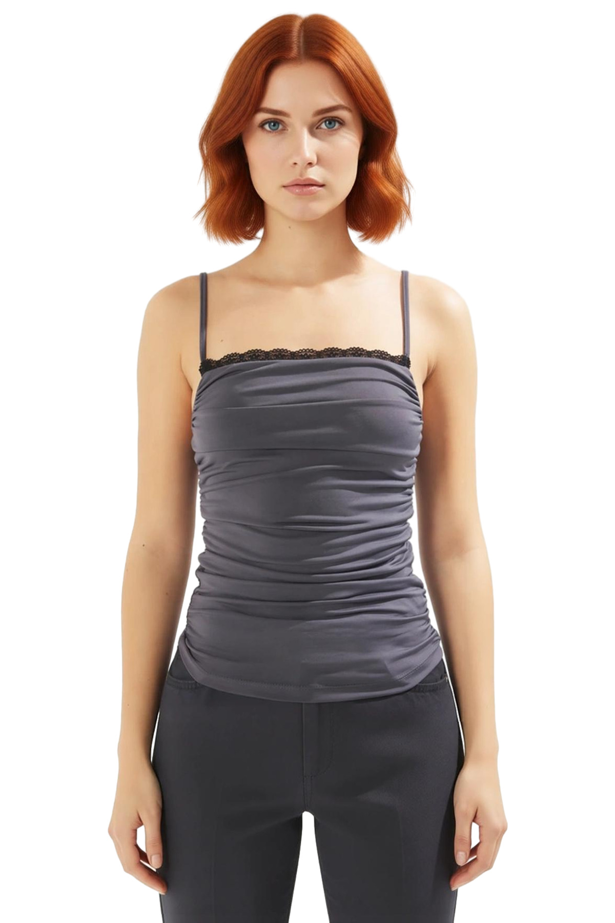 Örme Micro Dokuma Fitted Bluz Kare Yaka İnce Askılı Günlük Stil Kaliteli İşçilik Seçkin Malzeme