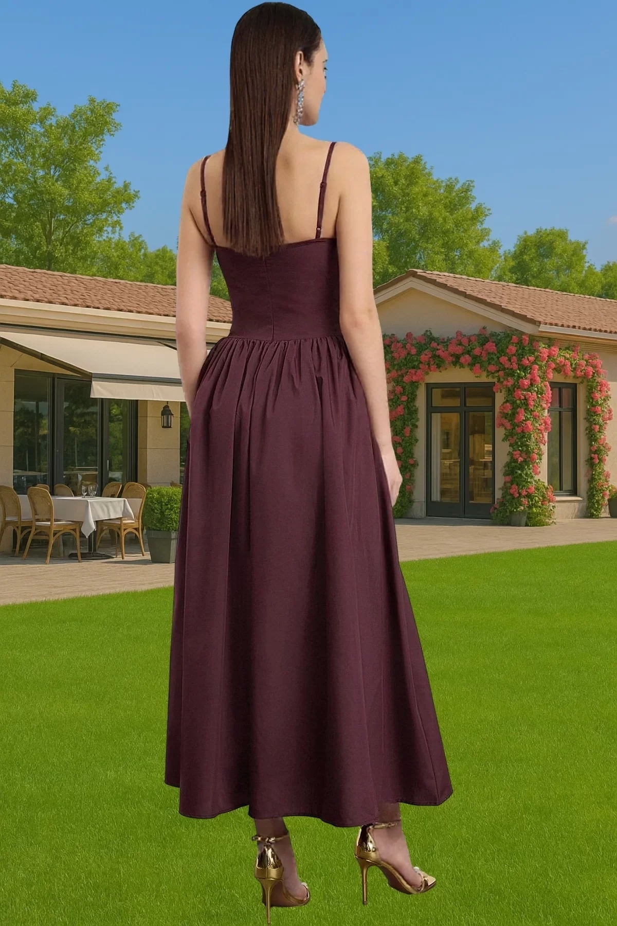 Kadın A Kesim Midi Elbise Kalp Yaka Poplin Dokuma Yazlık Modern Stil Yaz Aylarının Vazgeçilmezi