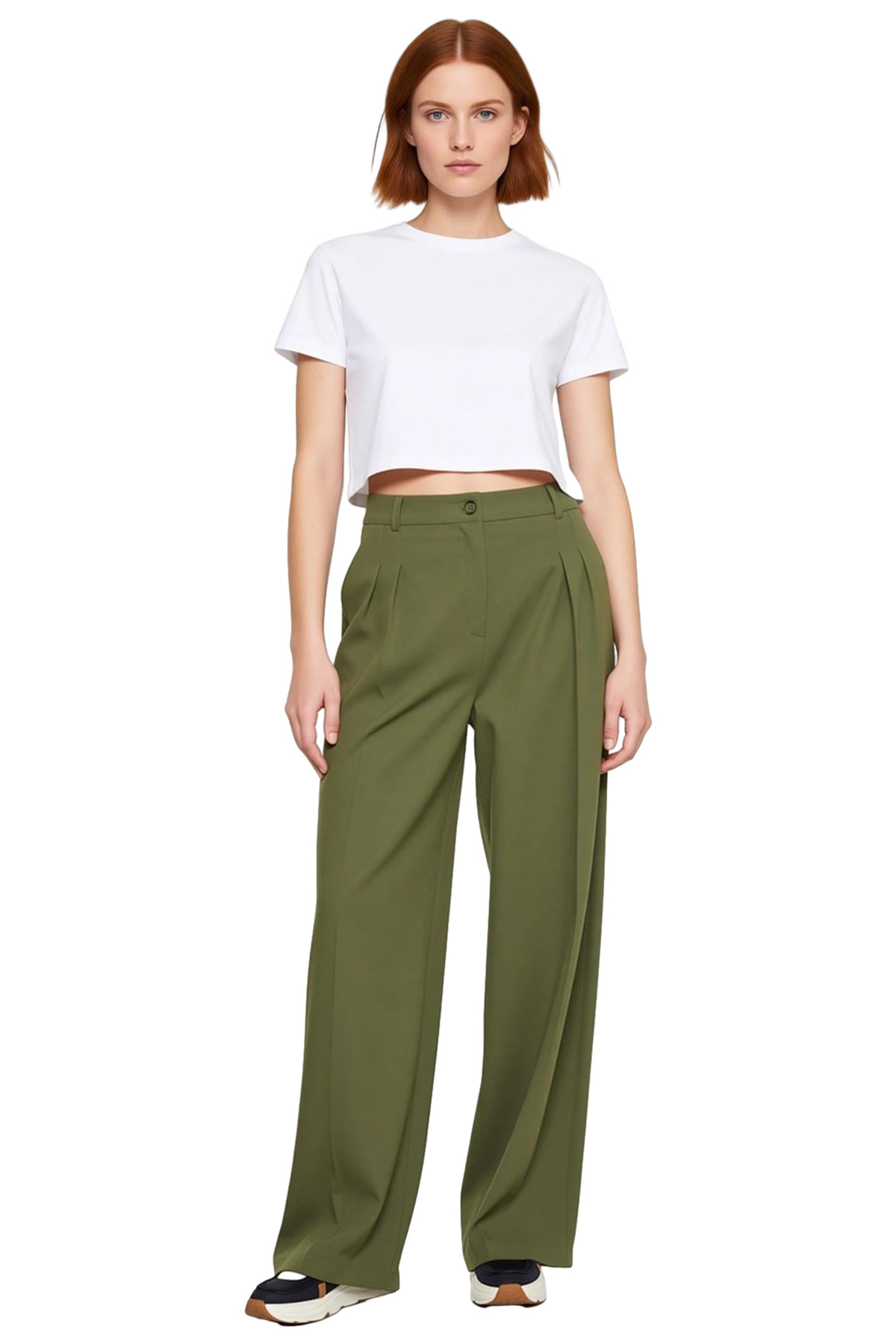 Kadın Moda Geniş Paça Uzun Pantolon Düz Desen Wide Leg Yüksek Bel Günlük Yazlık