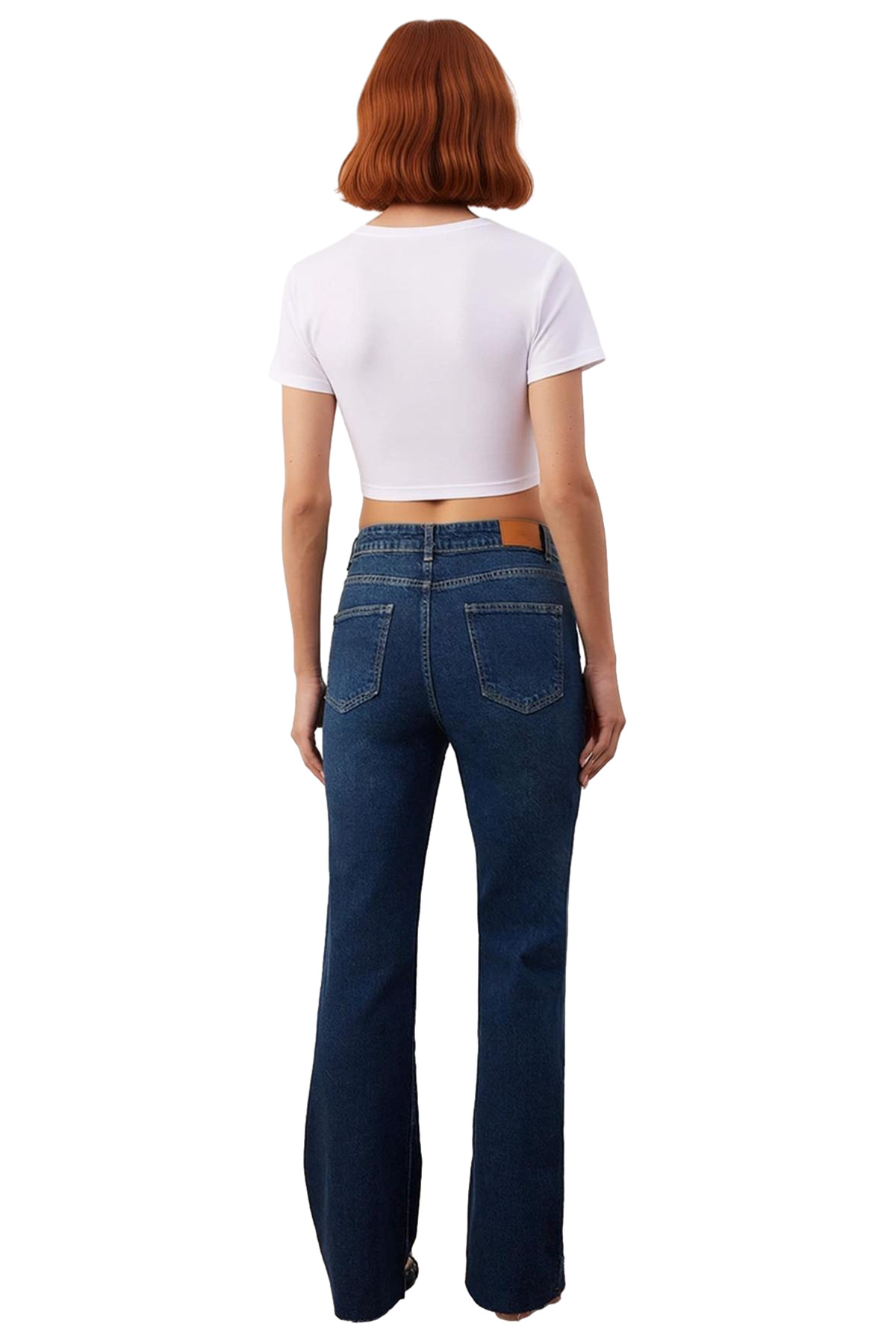Kadın Yüksek Bel Flare Kesim Denim Pantolon Fonksiyonel Dayanıklı Kaliteli Konforlu Modern