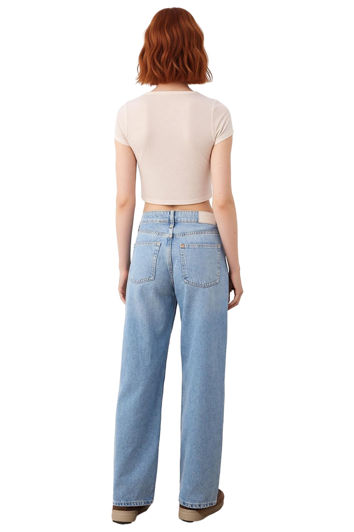 Kadın Yüksek Bel Geniş Paça Denim Pantolon Fonksiyonel Dayanıklı Kaliteli Konforlu Estetik