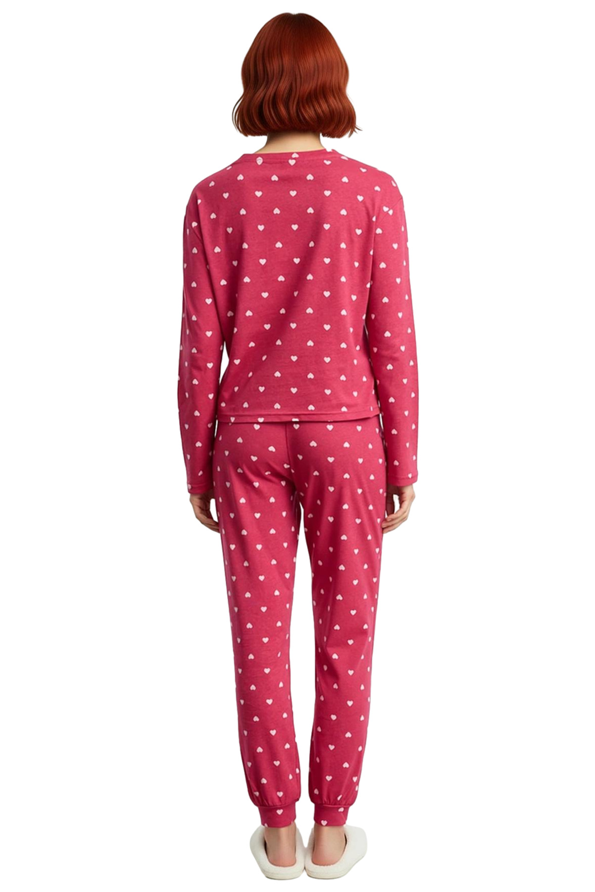 Kadın Kalpli Desenli Pamuklu Pijama Takımı Rahat Ev Giyim Seti Premium Kalite Modern Stil