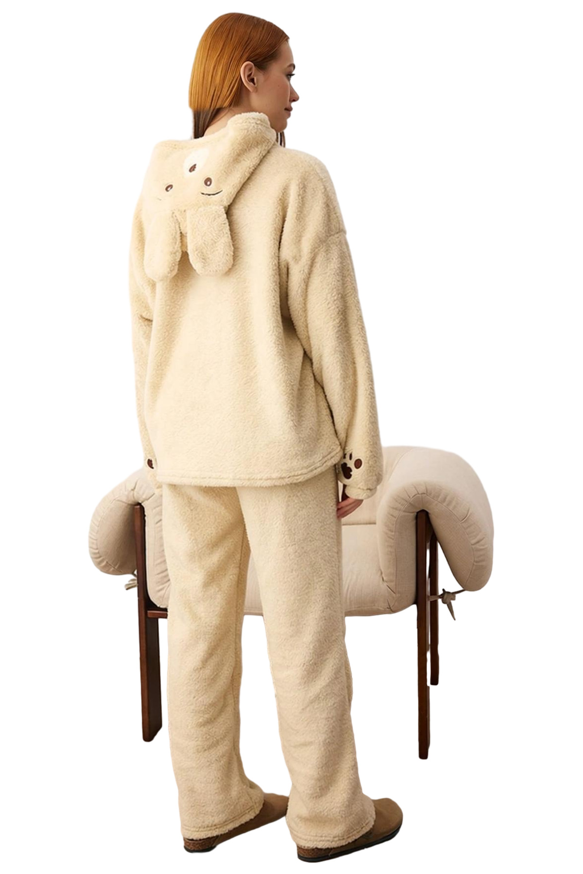Kadın Kışlık Wellsoft Pijama Takımı Kapüşonlu Boru Paça Rahat Ev Giyim Seti Uzun Ömürlü Modern Stil