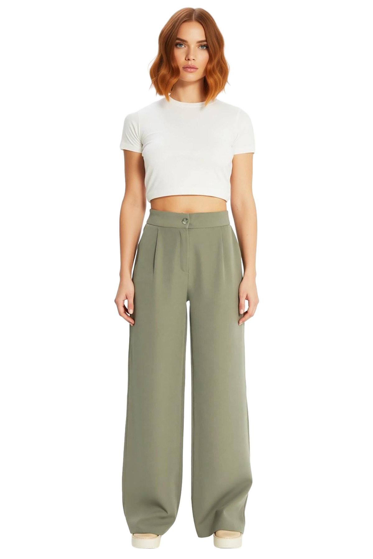 Kadın Moda Geniş Paça Dokuma Pantolon Yüksek Bel Regular Boy Casual Günlük Yazlık Kullanım