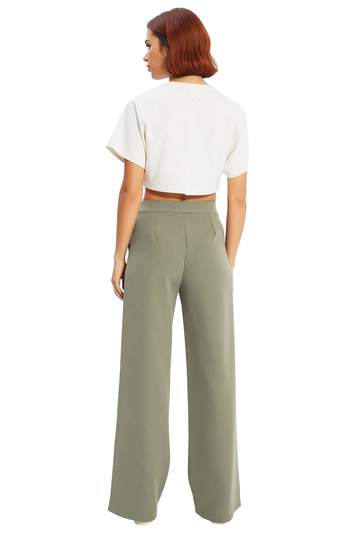 Kadın Moda Geniş Paça Dokuma Pantolon Yüksek Bel Regular Boy Casual Günlük Yazlık Kullanım