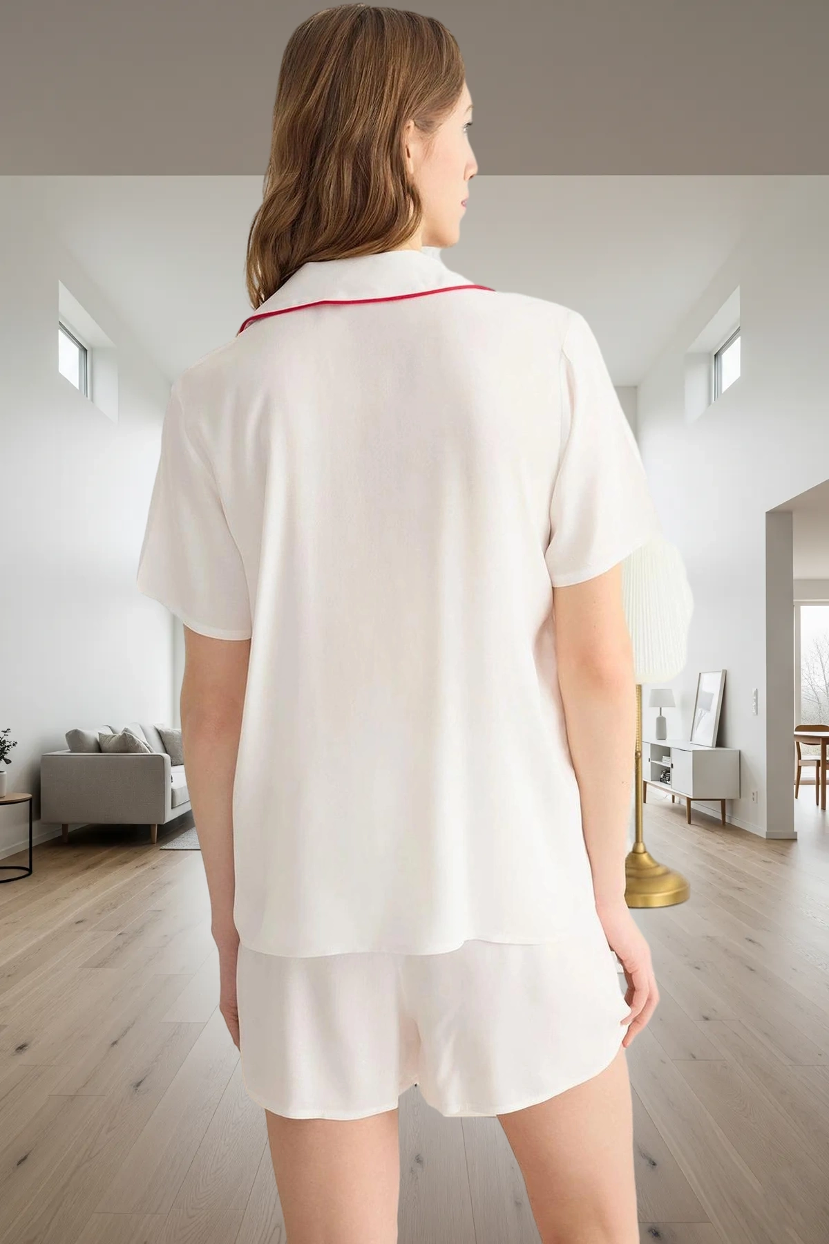 Kadın Viskoz Pijama Takımı Kalpli Detaylar İle Rahat Uyku Konforlu Kesim Kullanım Özel Tasarım