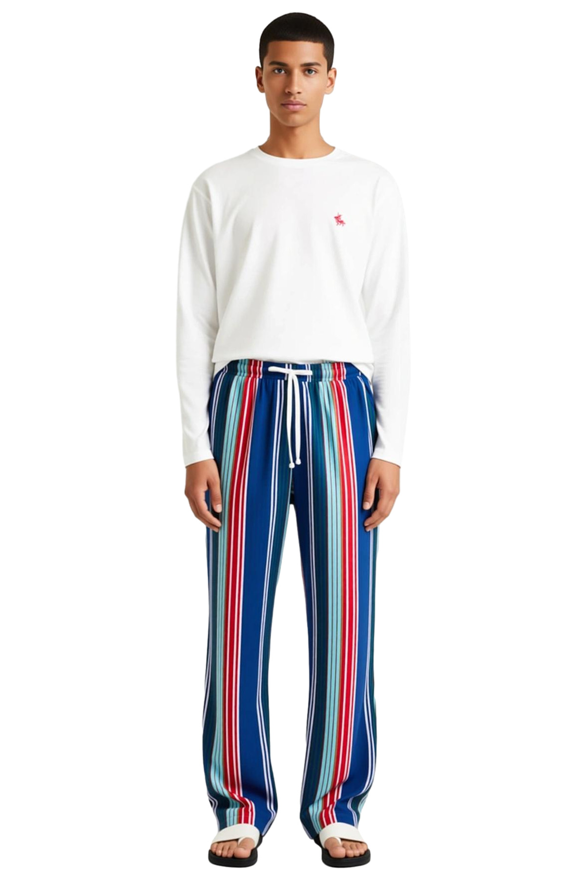 Erkek Bisiklet Yaka Uzun Kollu Çizgili Pijama Takımı Fonksiyonel Dayanıklı Kaliteli Modern