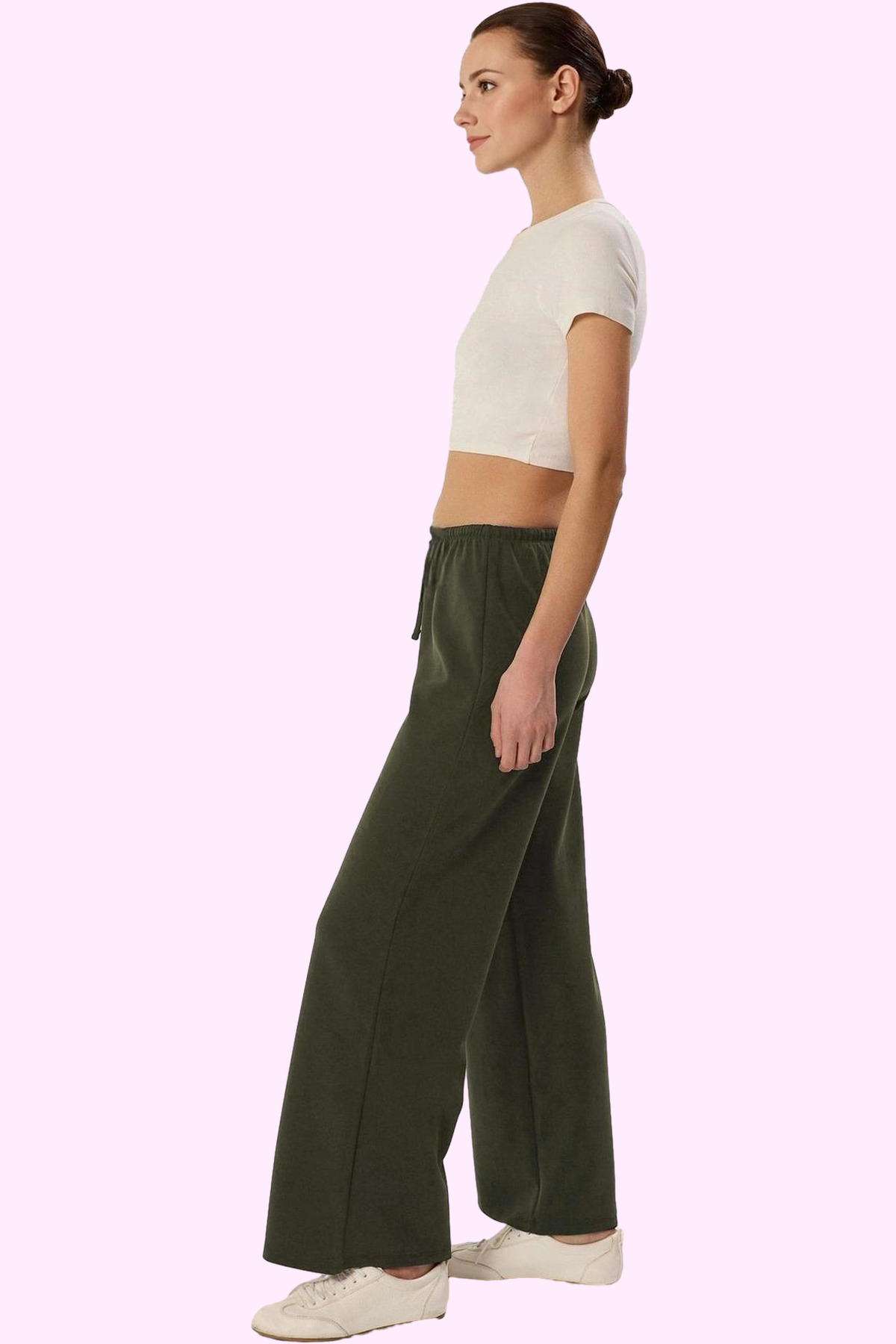 Kadın Moda Geniş Paça Uzun Boy Örme Pantolon Renk Rahat Günlük Hafta Sonu Yazlık