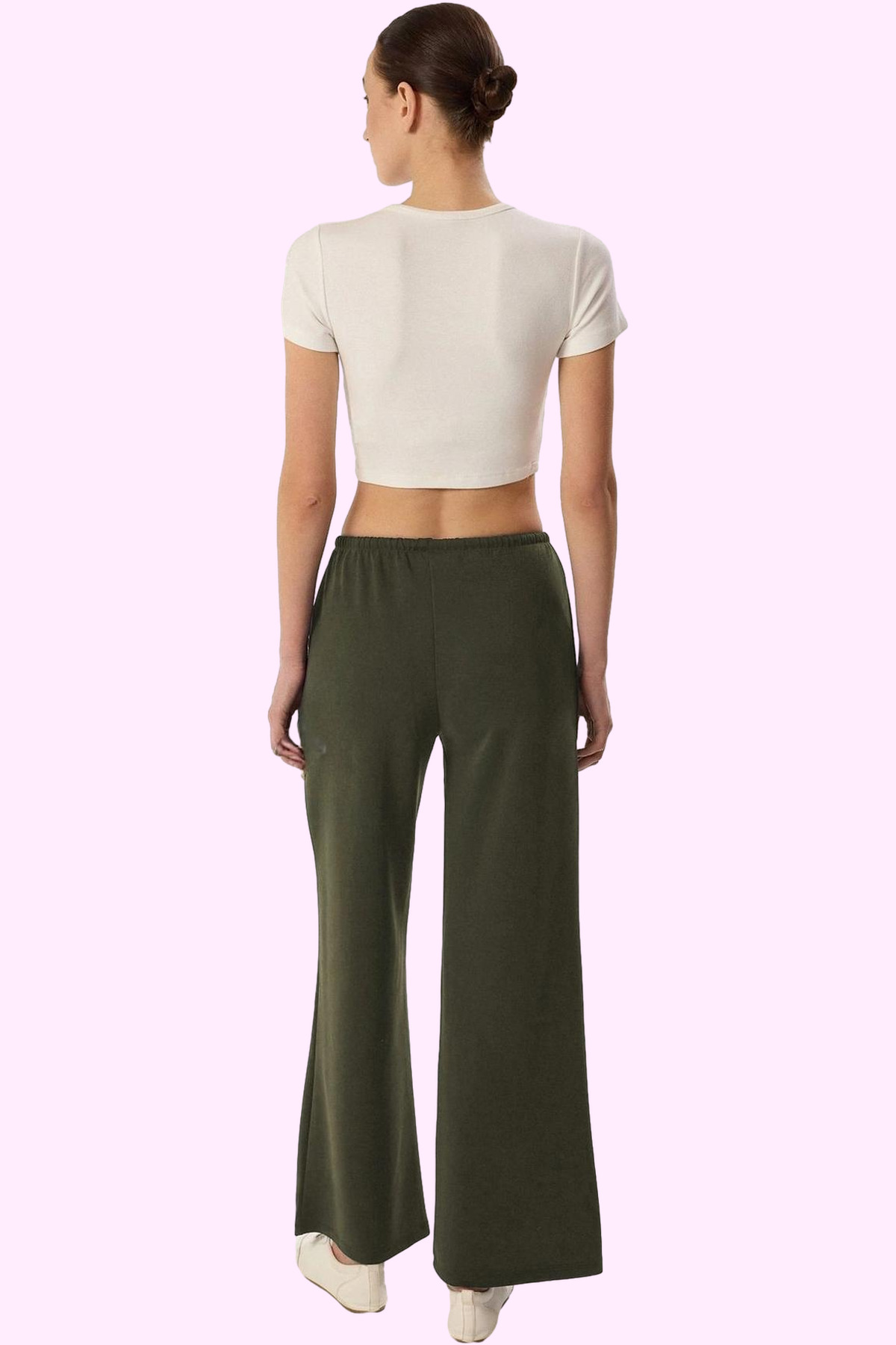 Kadın Moda Geniş Paça Uzun Boy Örme Pantolon Renk Rahat Günlük Hafta Sonu Yazlık