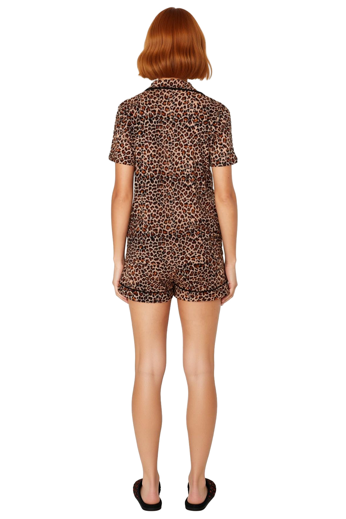 Kadın Leopar Desenli Pamuklu Pijama Takımı Şortlu Rahat Ev Giyim Seti Özenle Seçilmiş Modern Stil